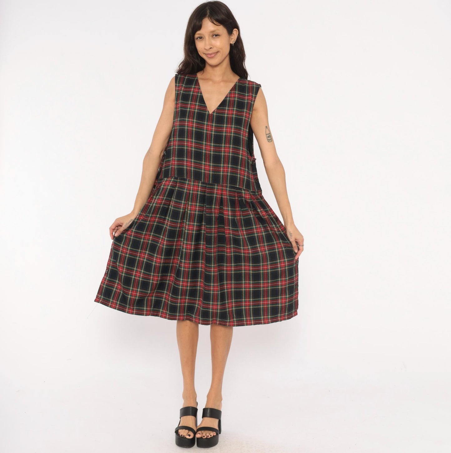 90s Baxter & Wells Plaid Jumper Dress Navy Red Green Tartan Large L