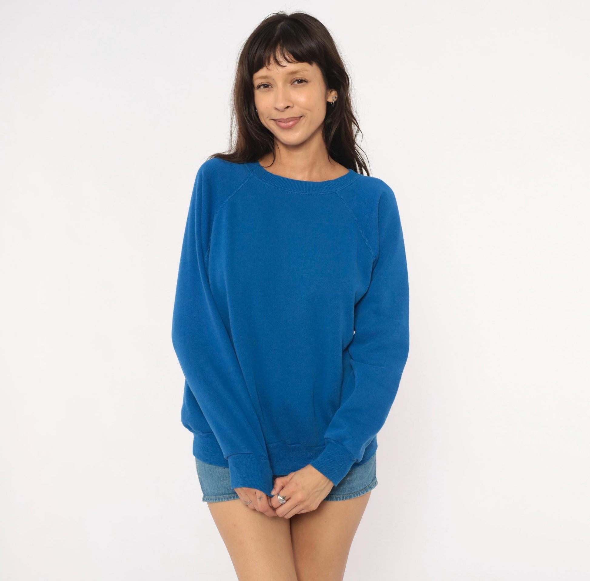 80s Pannill Cobalt Raglan Sweatshirt Crewneck Pullover Blue Large L