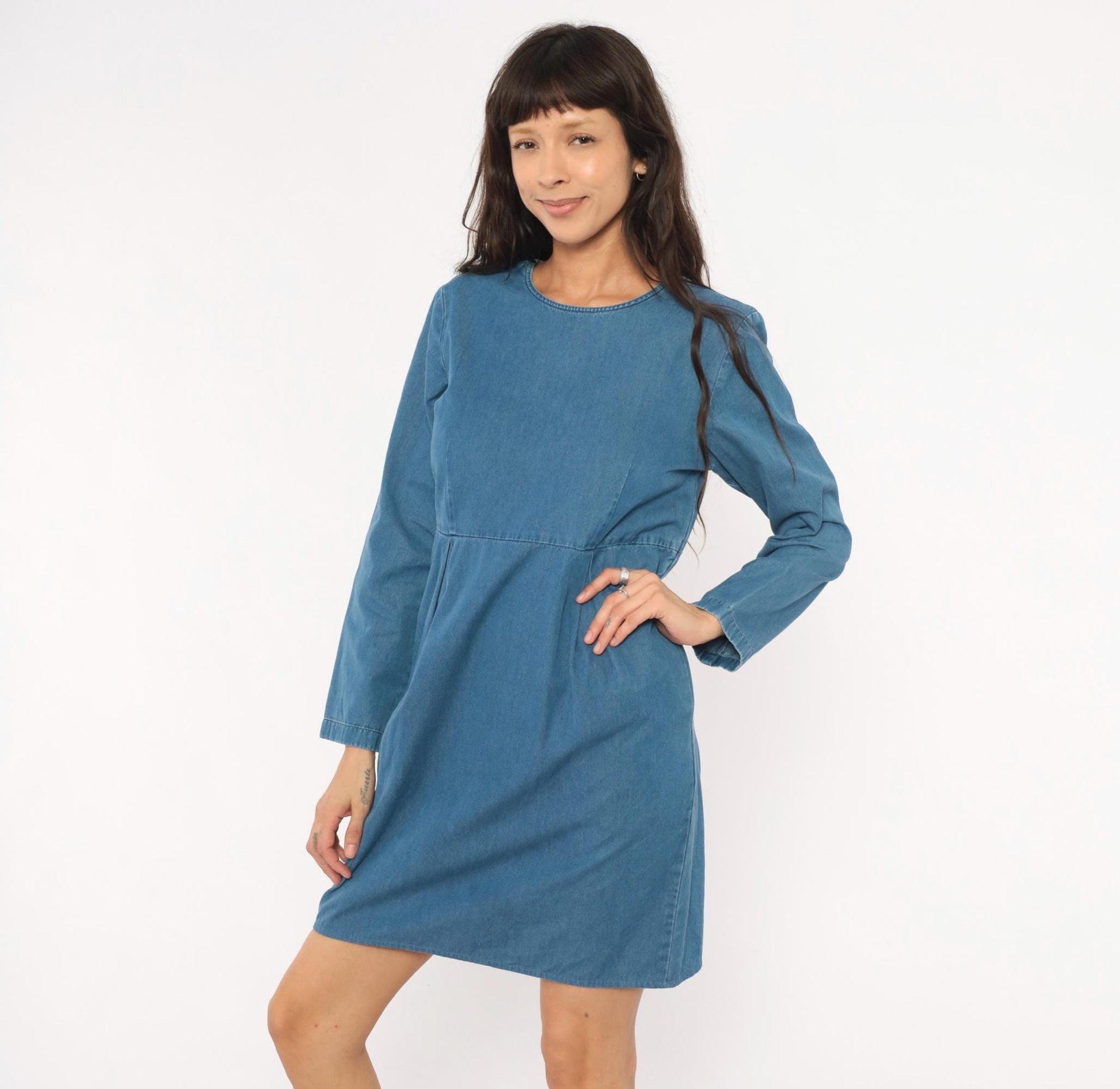 90s Talbots Denim Dress Knee Length Cotton Chambray Long Sleeve Medium M