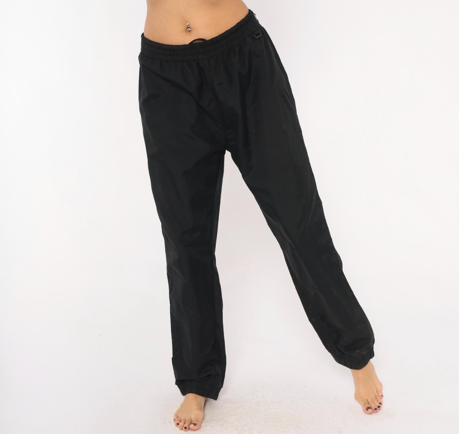 90s Sportina Black Nylon Track Pants Tapered Joggers Medium M