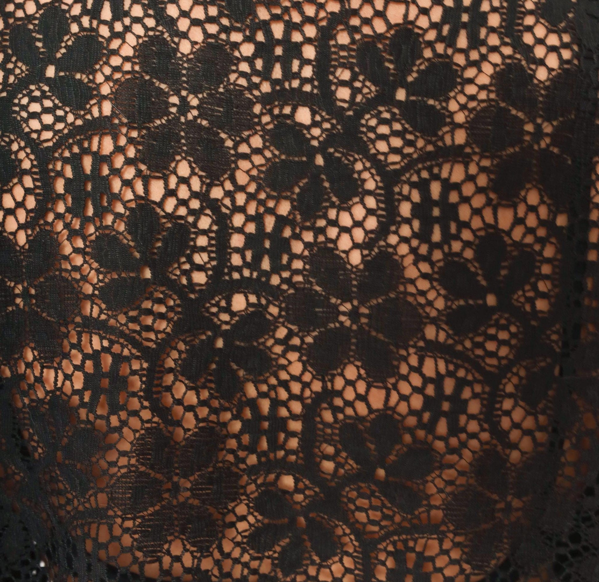 90s Black Floral Crochet Lace Blouse Mandarin Collar Long Sleeve Medium