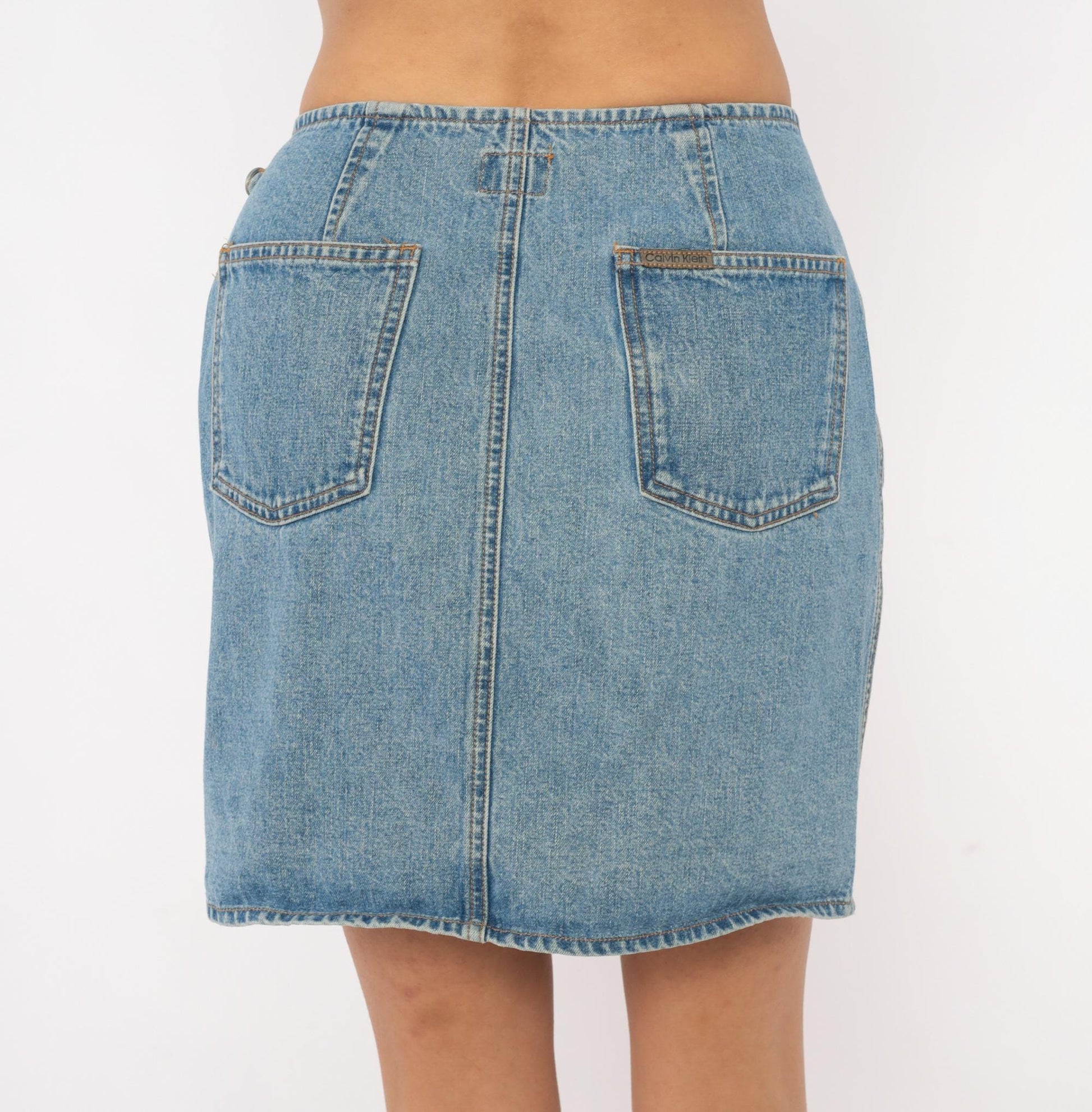 90s Calvin Klein Denim Mini Skirt Light Wash Blue A-Line Small S