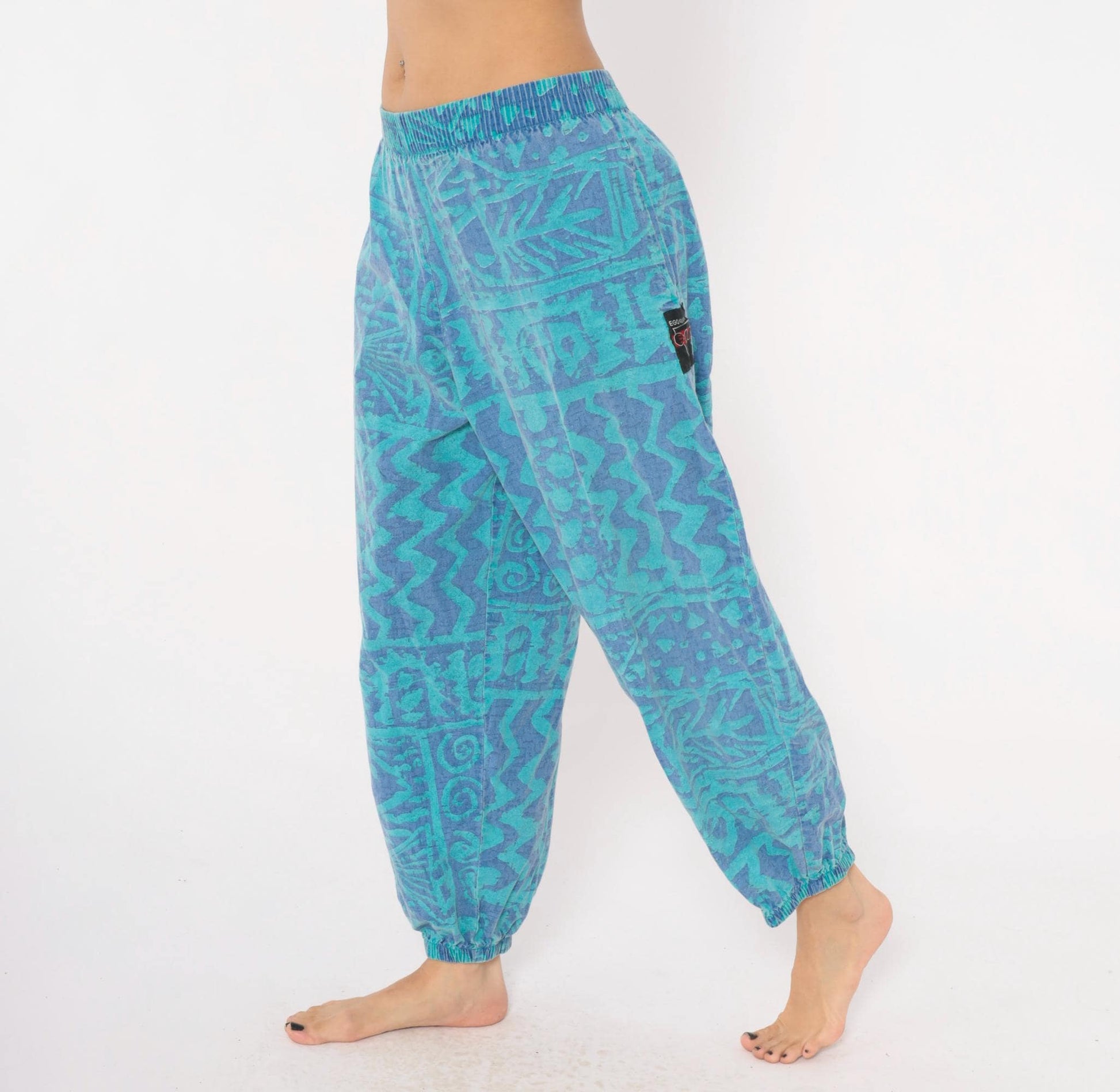 90s Ego Sportswear Tribal Joggers Teal Purple Abstract Geometric Medium