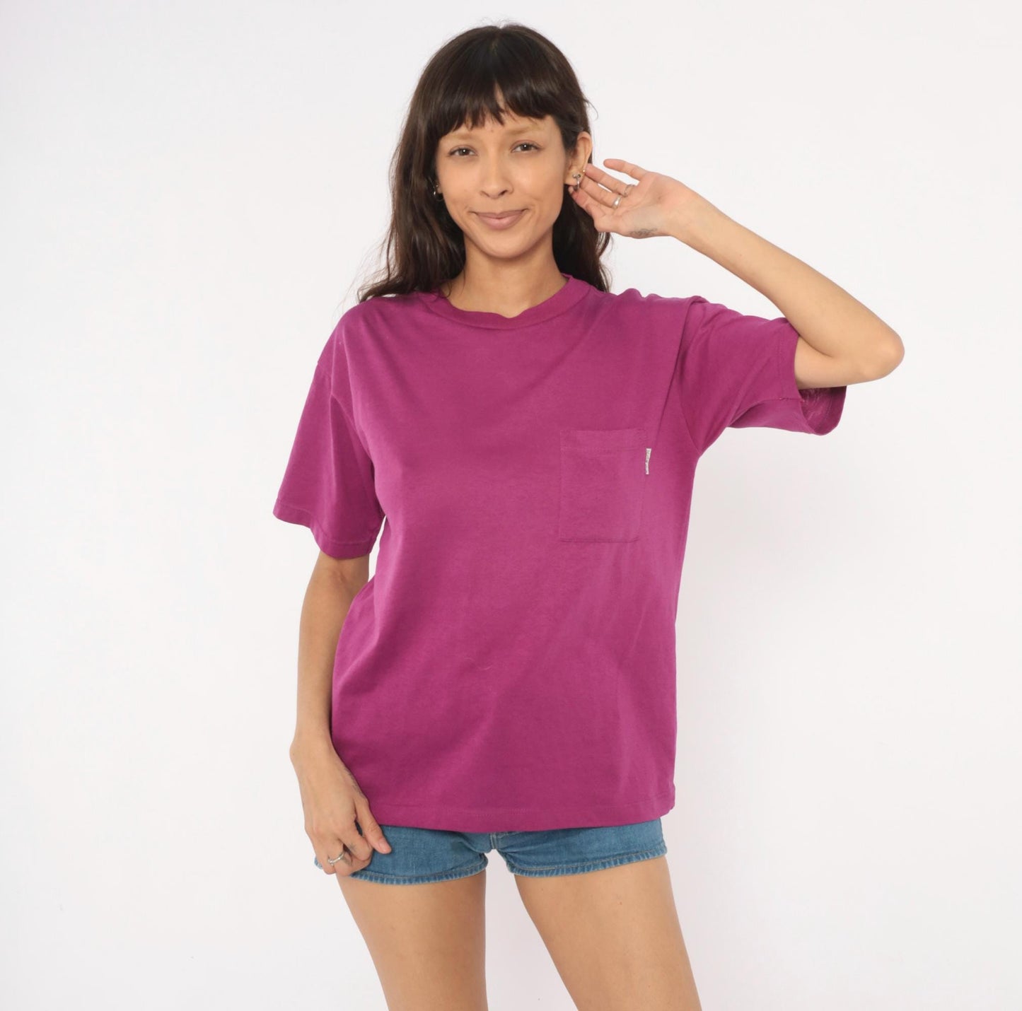 80s Plum Pocket Tee Cotton Crew Neck Boxy Short Sleeve Medium