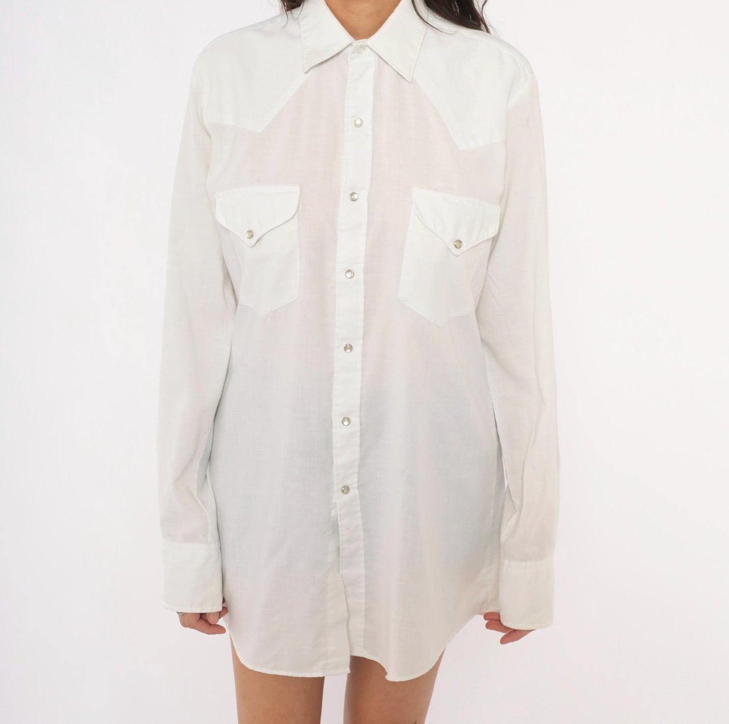 90s Miller Western Wear Pearl Snap Shirt White Cotton Yoke Extra Large XL