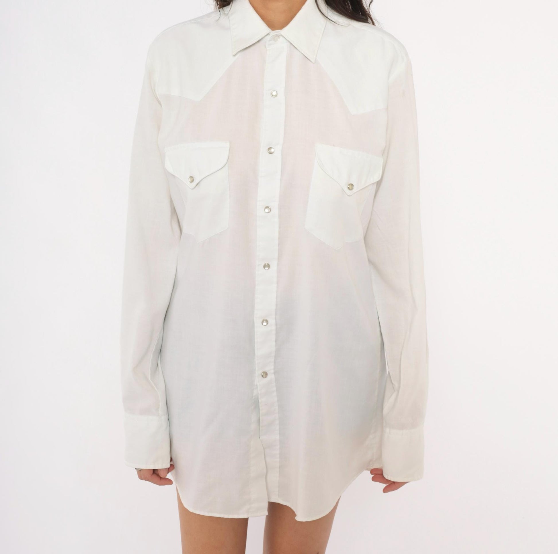 90s Miller Western Wear Pearl Snap Shirt White Cotton Yoke Extra Large XL