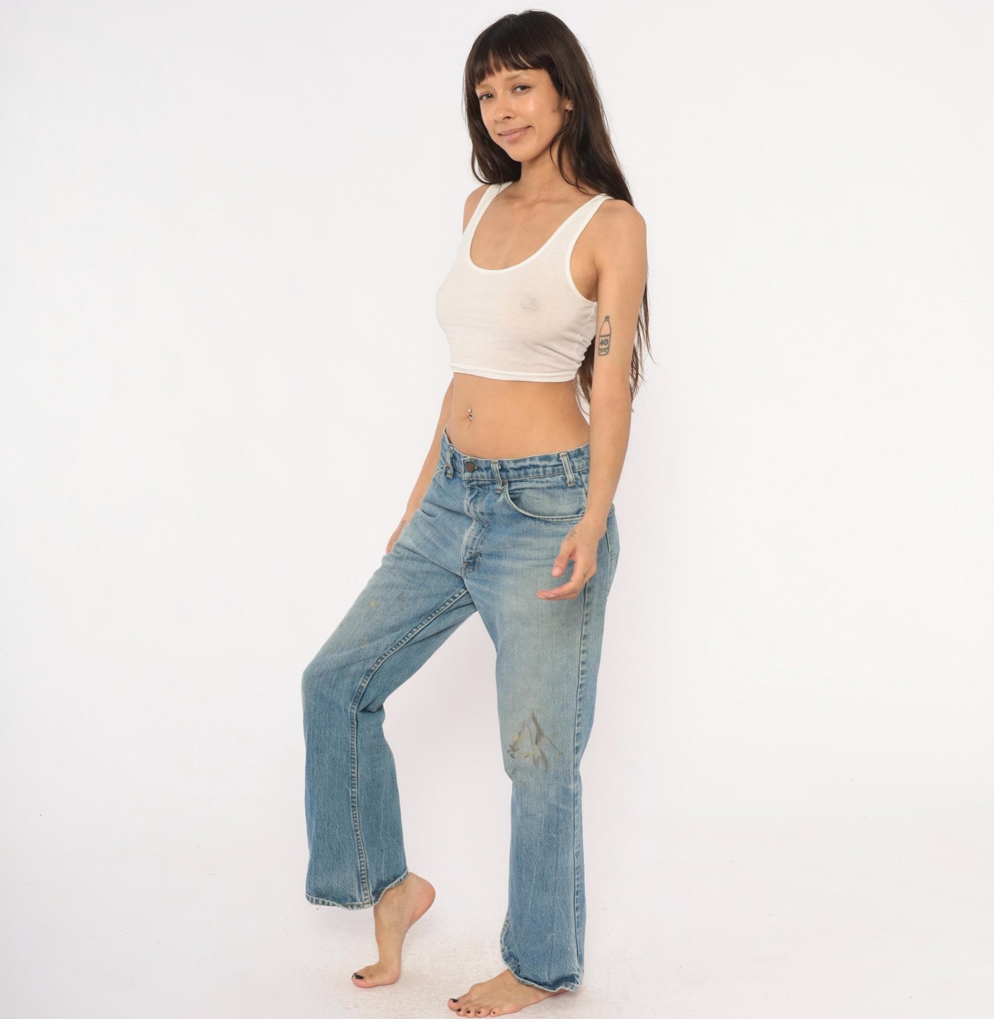 Y2K Levi's Orange Tab Flare Jeans Light Blue Distressed Low Rise 34x31
