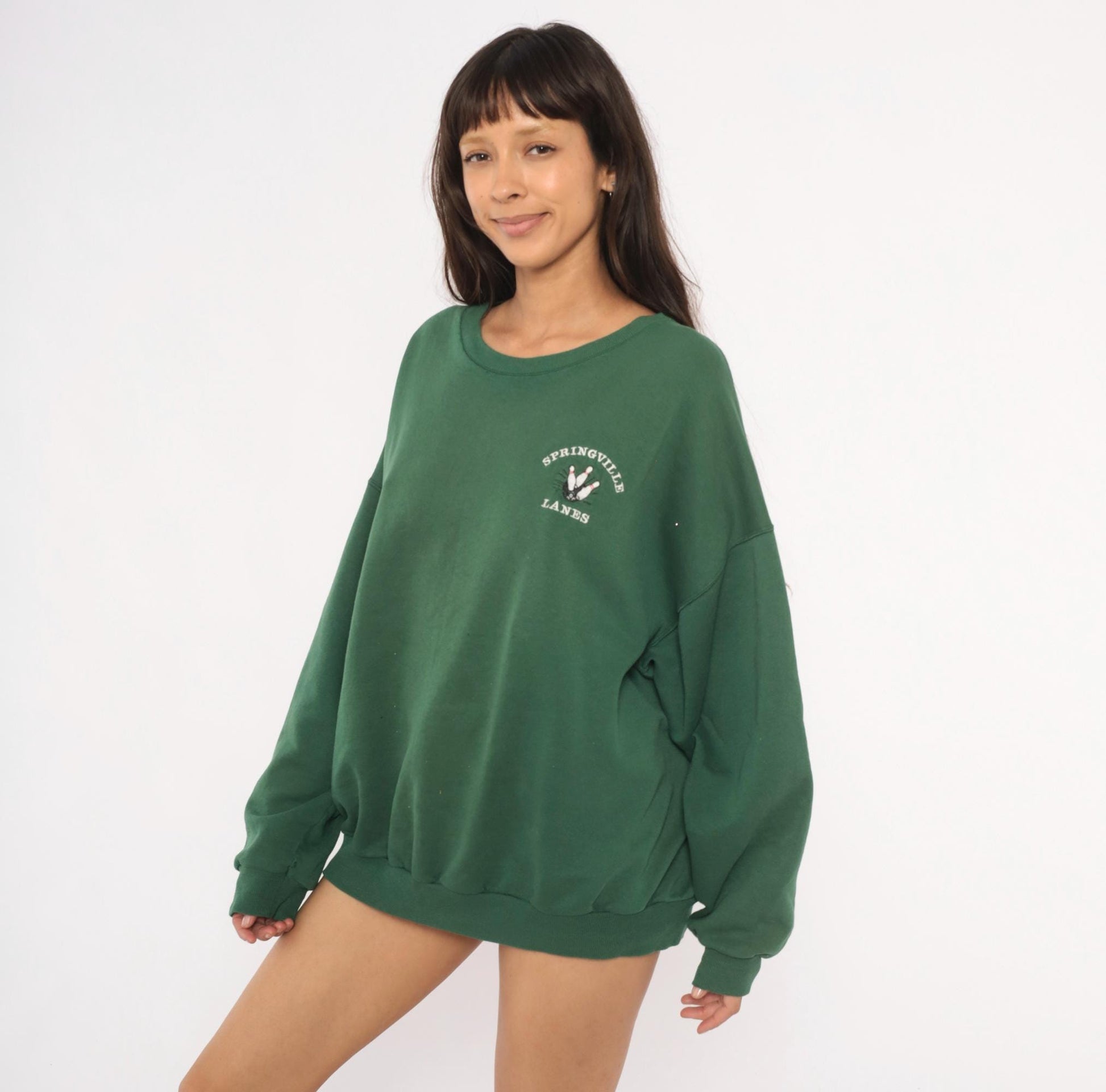 90s Springville Lanes Bowling Sweatshirt Forest Green Embroidered Hanes Plus Size XXL
