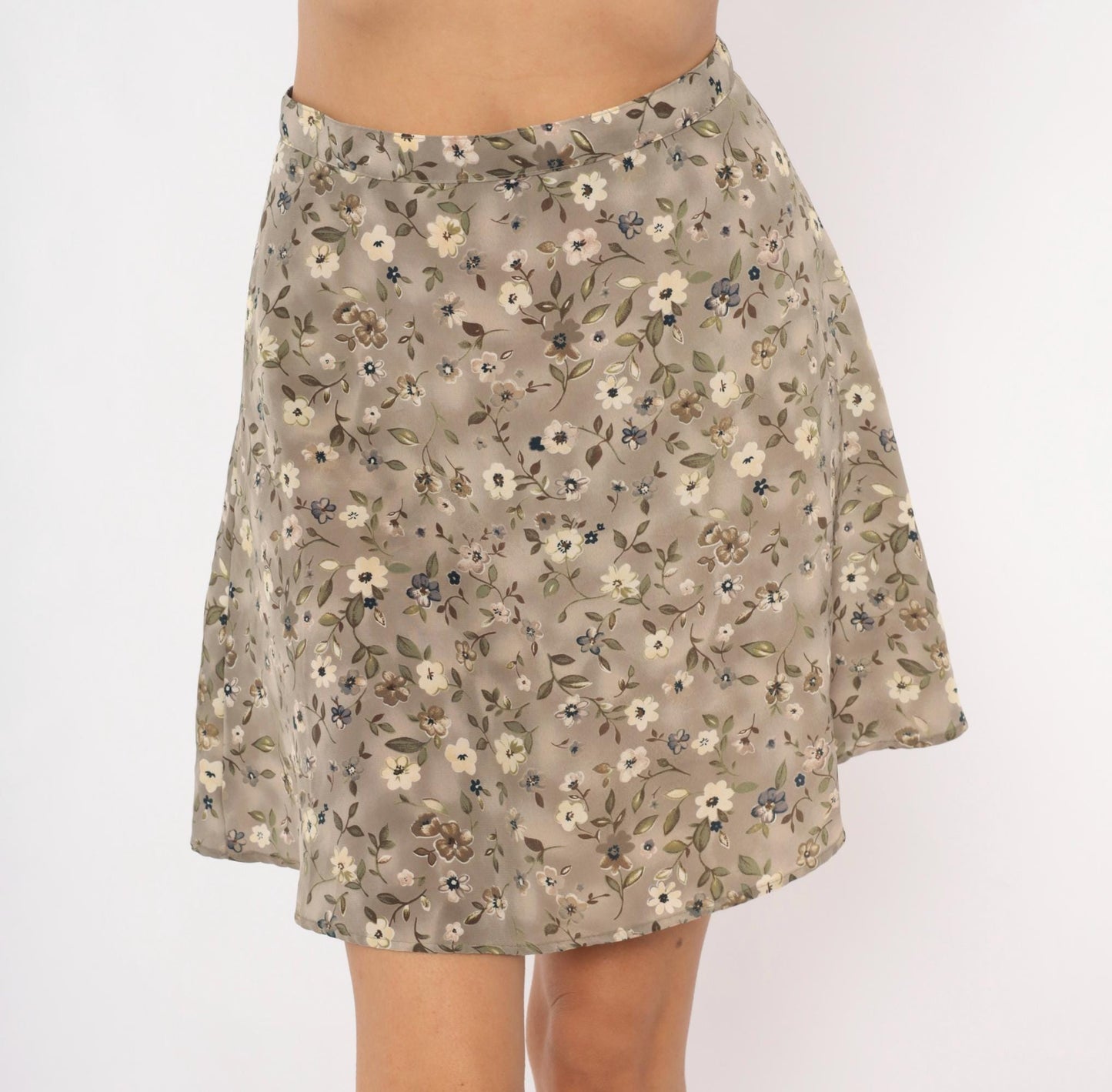 90s We Too Floral Mini Skirt Taupe Ditsy Print A-Line Small S