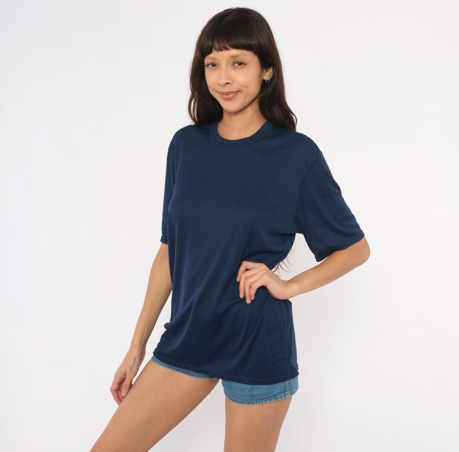 Y2K Patagonia Navy Crew Neck Tee Short Sleeve Solid Plain Large L