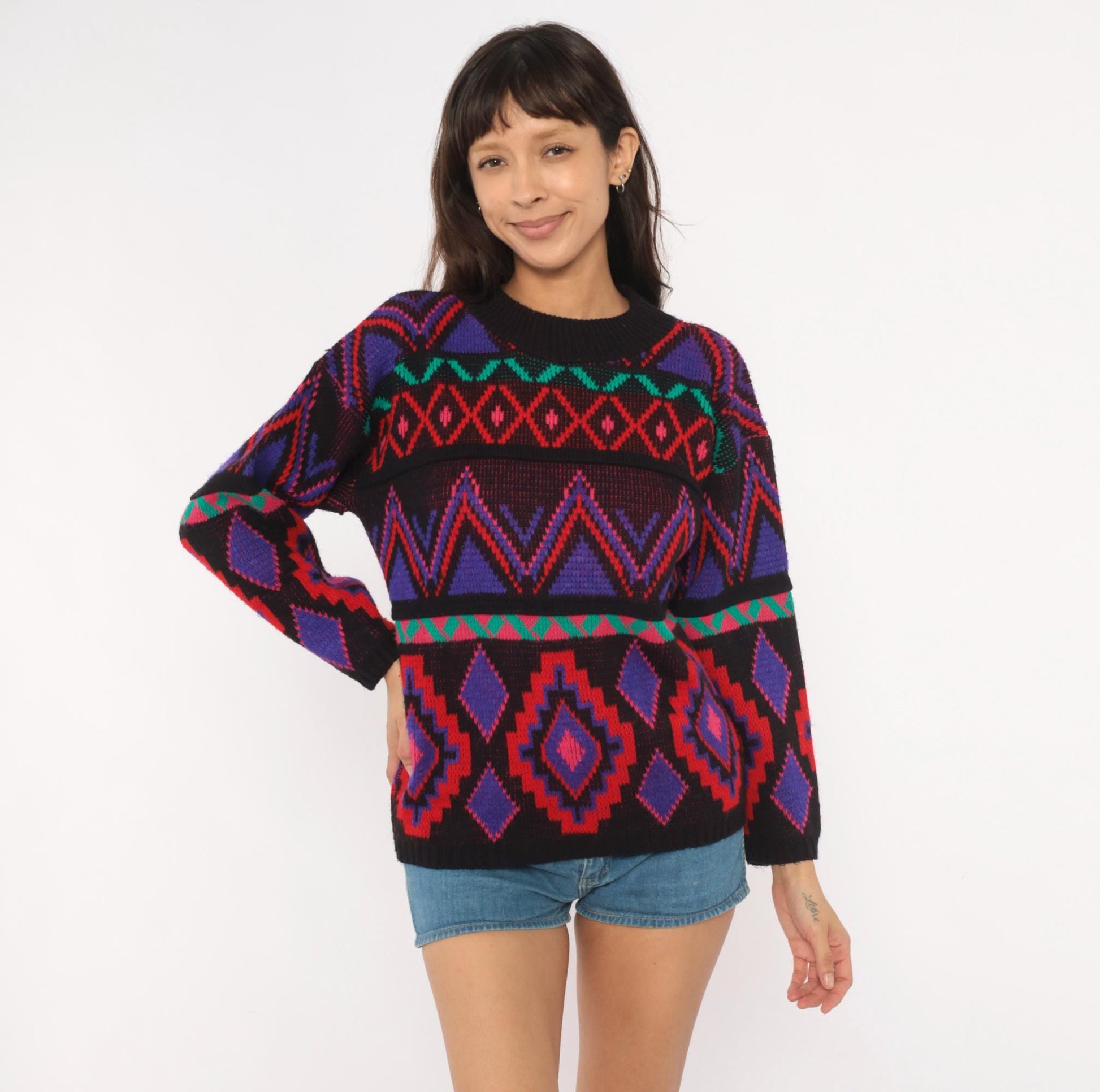 90s Croquet Club Southwestern Geometric Knit Pullover Small S