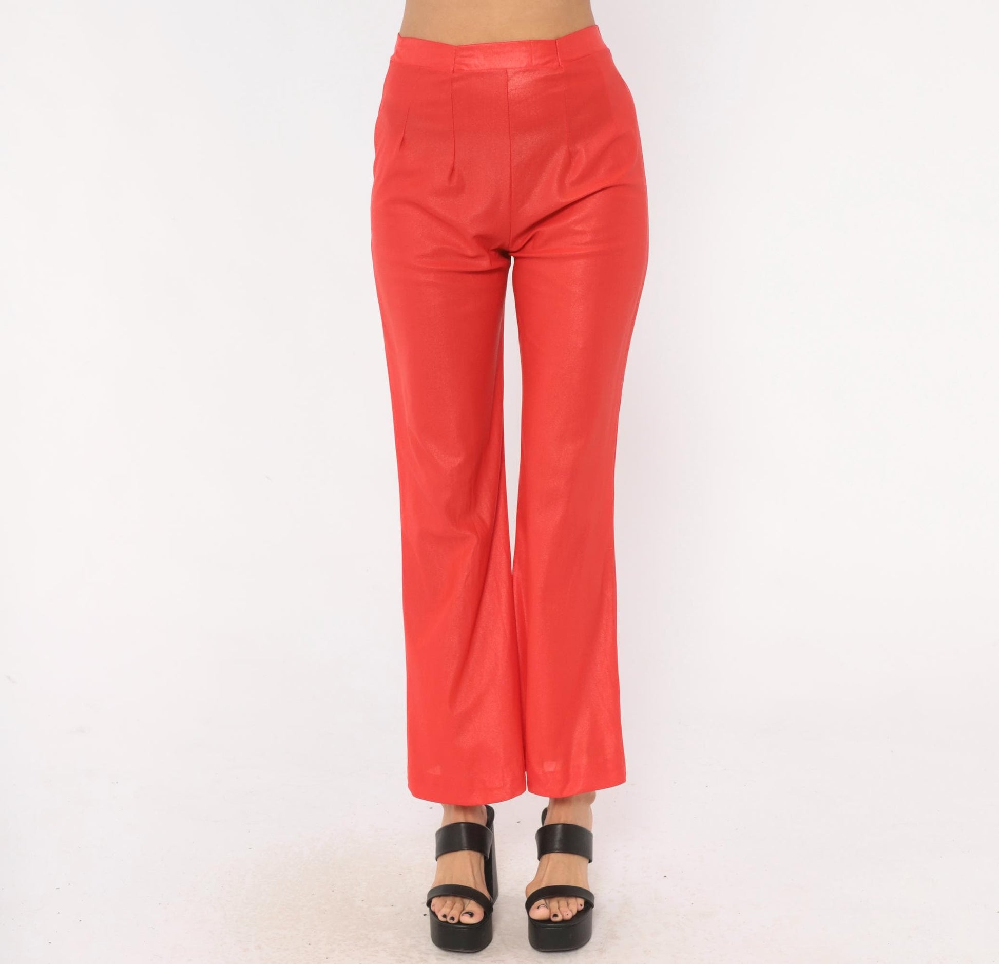 70s Habella Neon Coral Flare Pants High Waist Bell Bottom Acetate XS