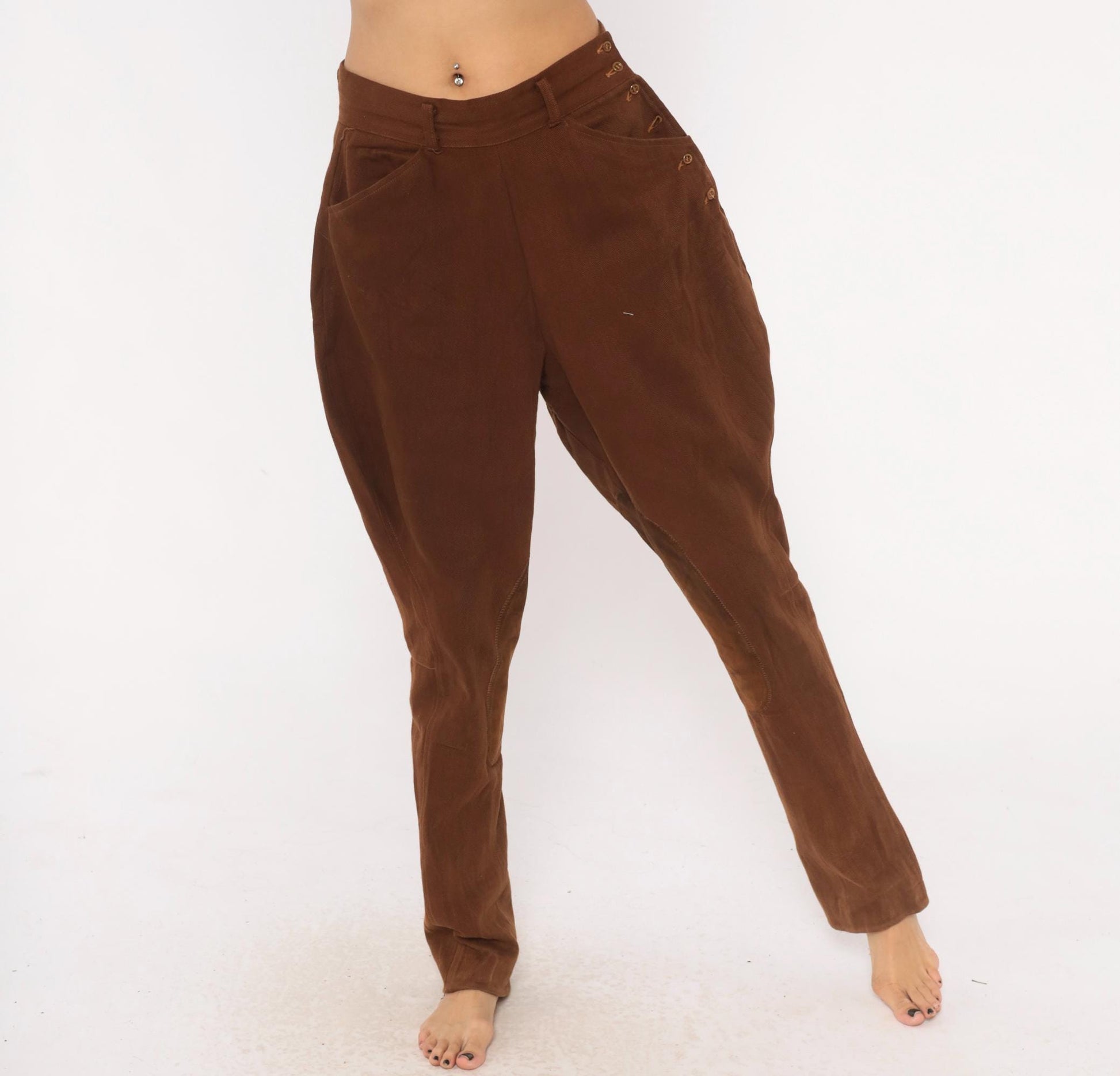 80s Brown Jodhpur Riding Pants High Waist Suede Knee Patch Medium M