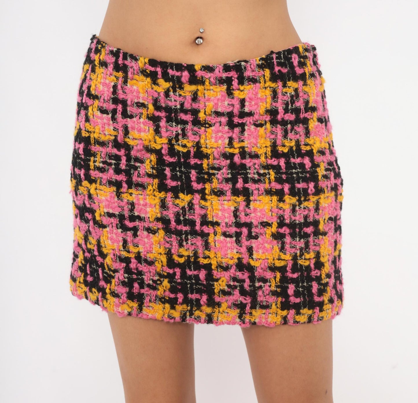 70s Milly Pink Houndstooth Tweed Mini Skirt Wool Plaid Small S