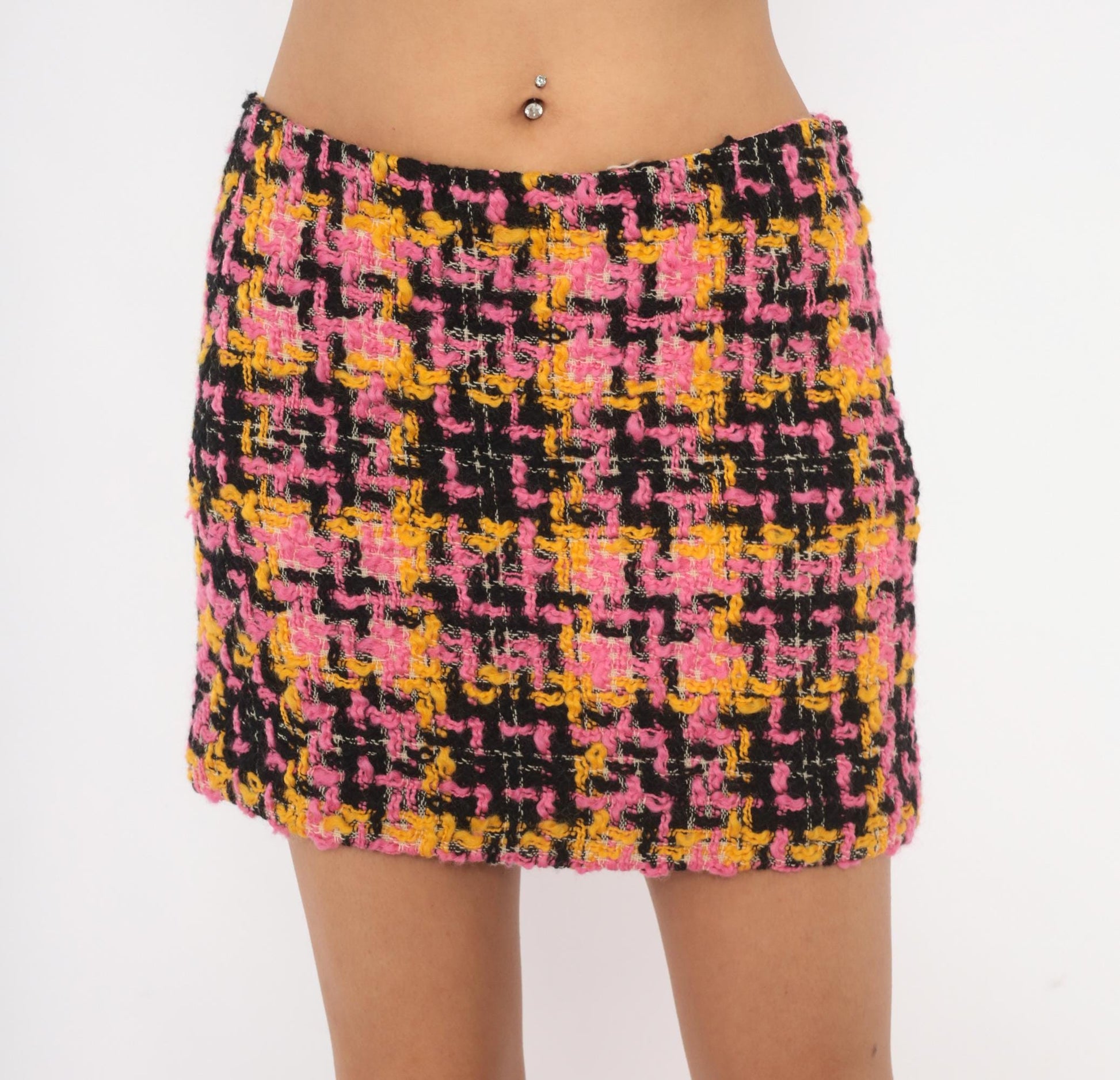 70s Milly Pink Houndstooth Tweed Mini Skirt Wool Plaid Small S