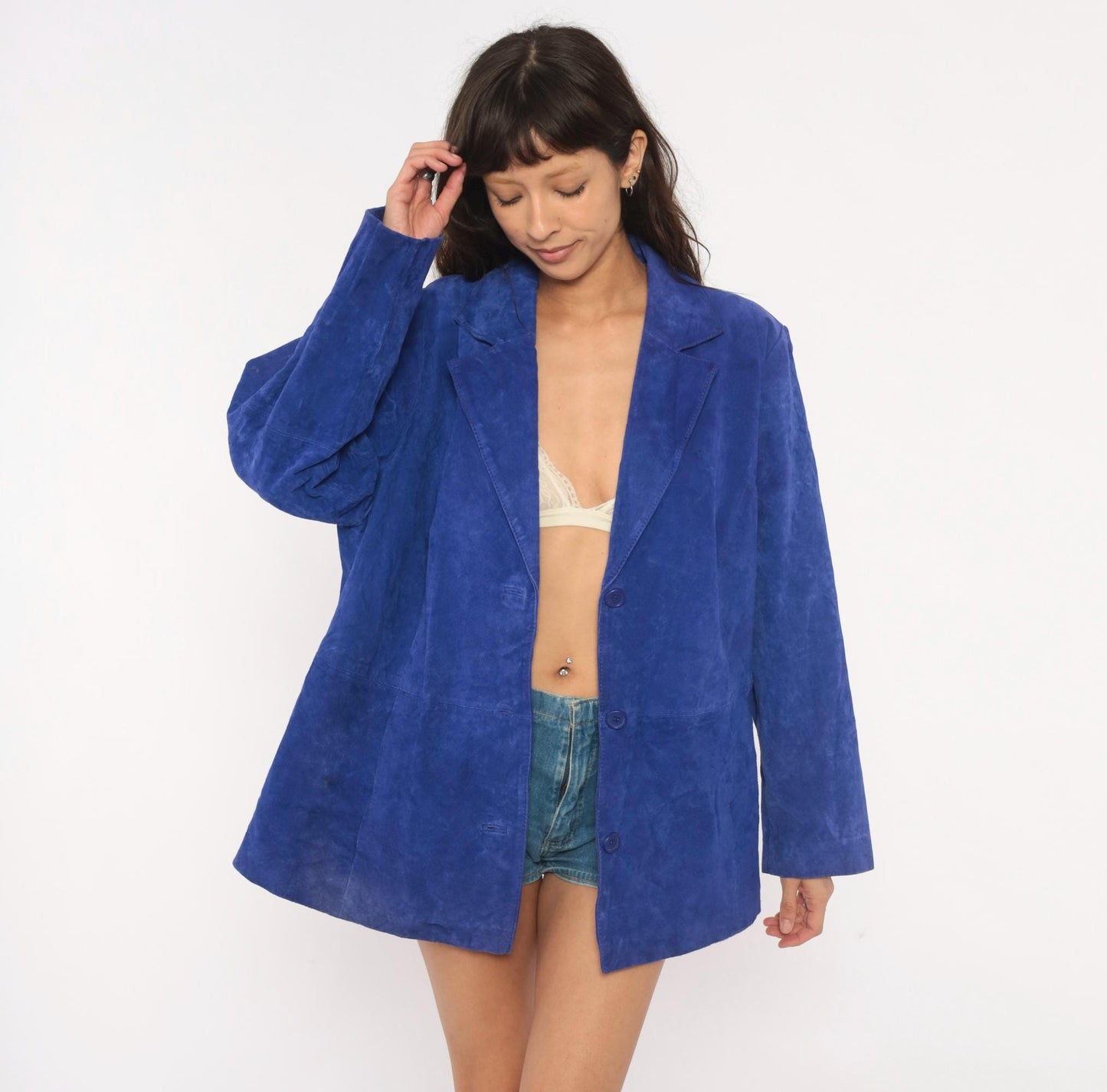 2000s Jessica London Cobalt Suede Blazer Three Button Jacket Plus Size XXL
