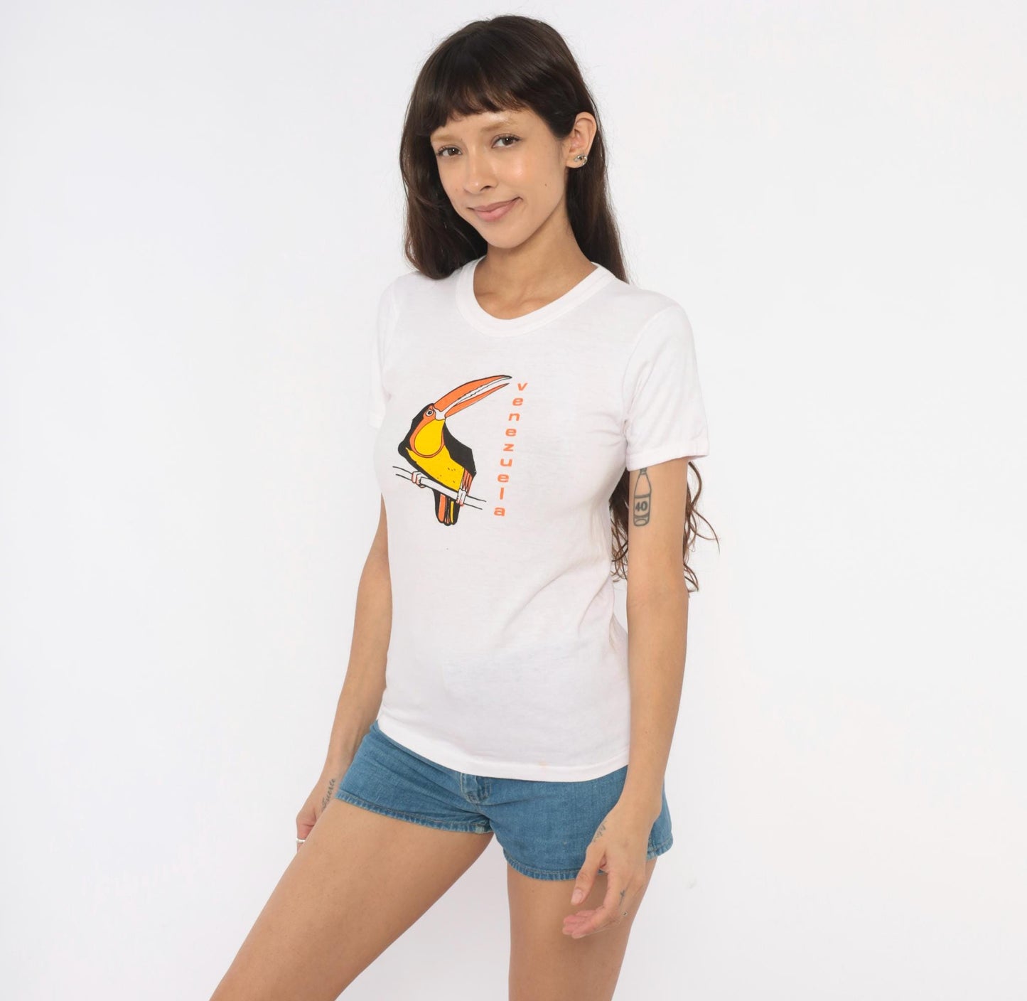 2000s Venezuela Toucan Graphic Baby Tee White Cotton Extra Small XS