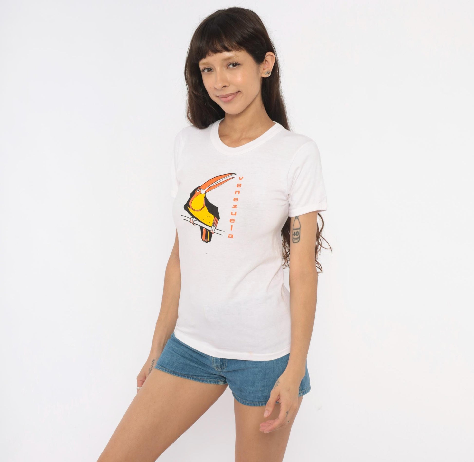 2000s Venezuela Toucan Graphic Baby Tee White Cotton Extra Small XS