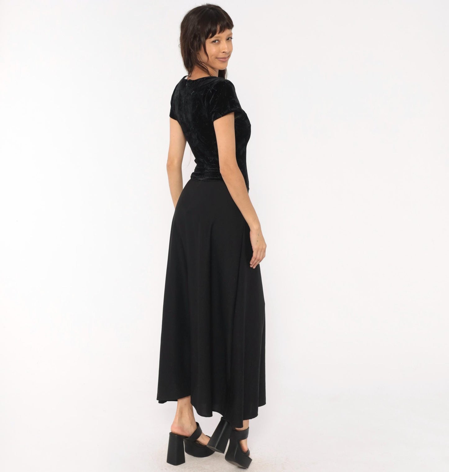 90s Southeastern Velvet Burnout Maxi Dress Black Floral V-Neck Extra Small