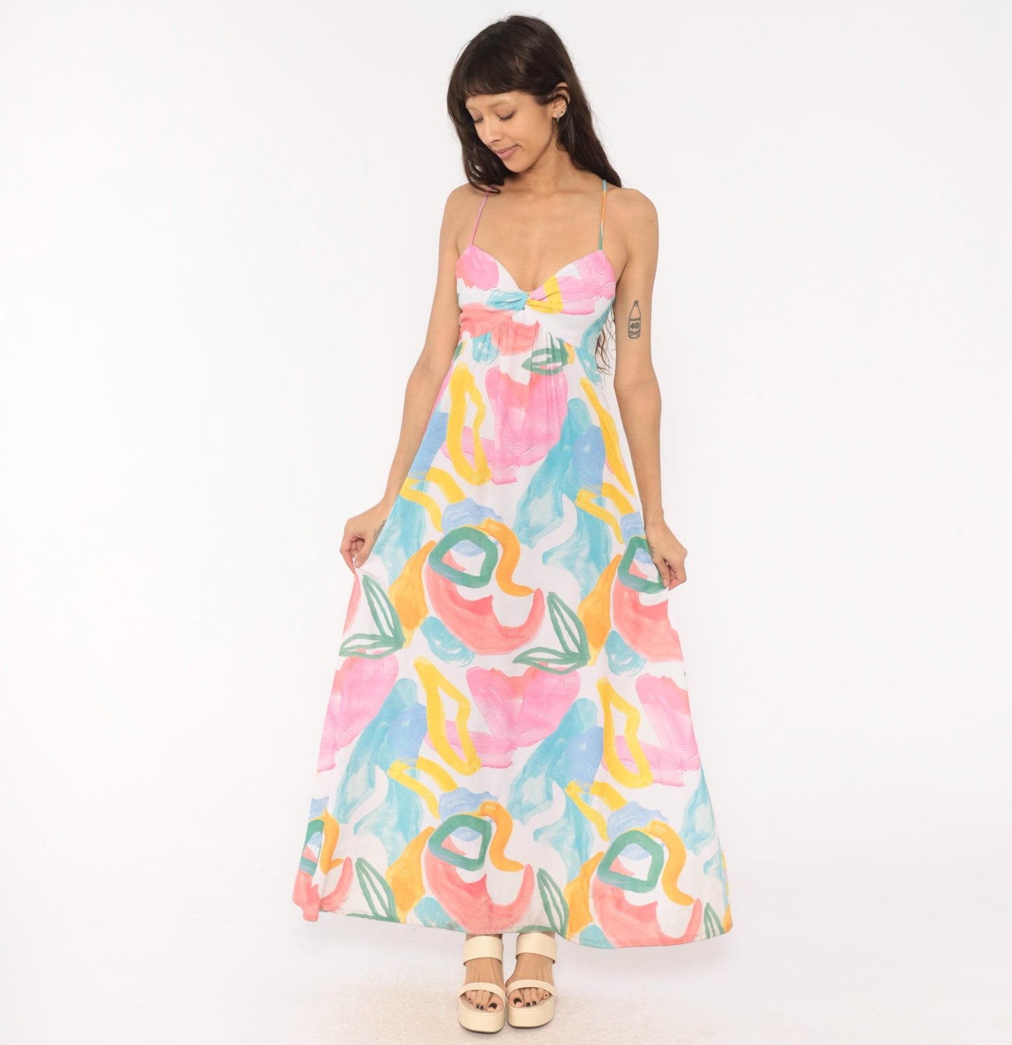 2000s Show Me Your Mumu Abstract Brushstroke Maxi Dress Spaghetti Strap Small