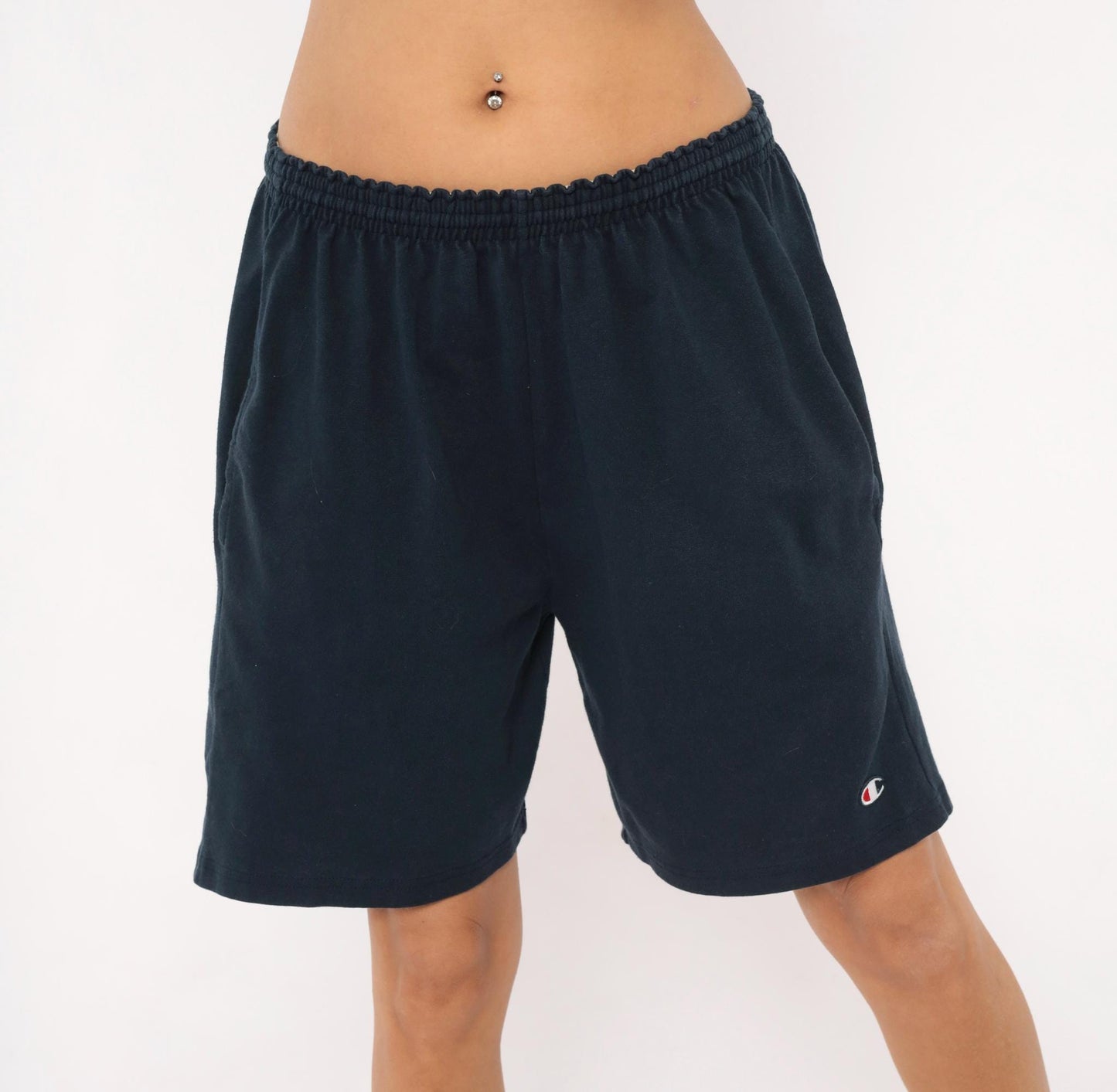 90s Champion Navy Athletic Shorts Elastic Waist Mens Small