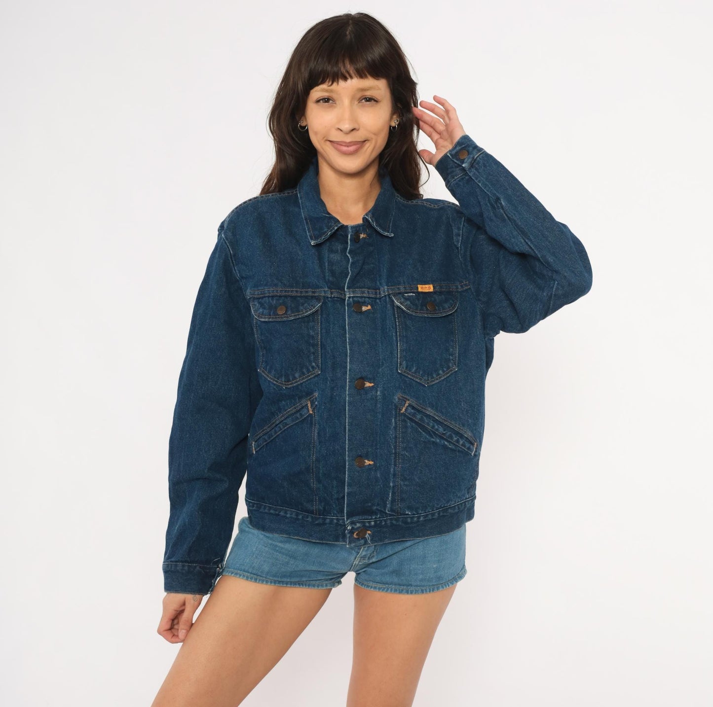 80s Rustler Dark Wash Denim Jacket Cotton Pointed Collar Medium