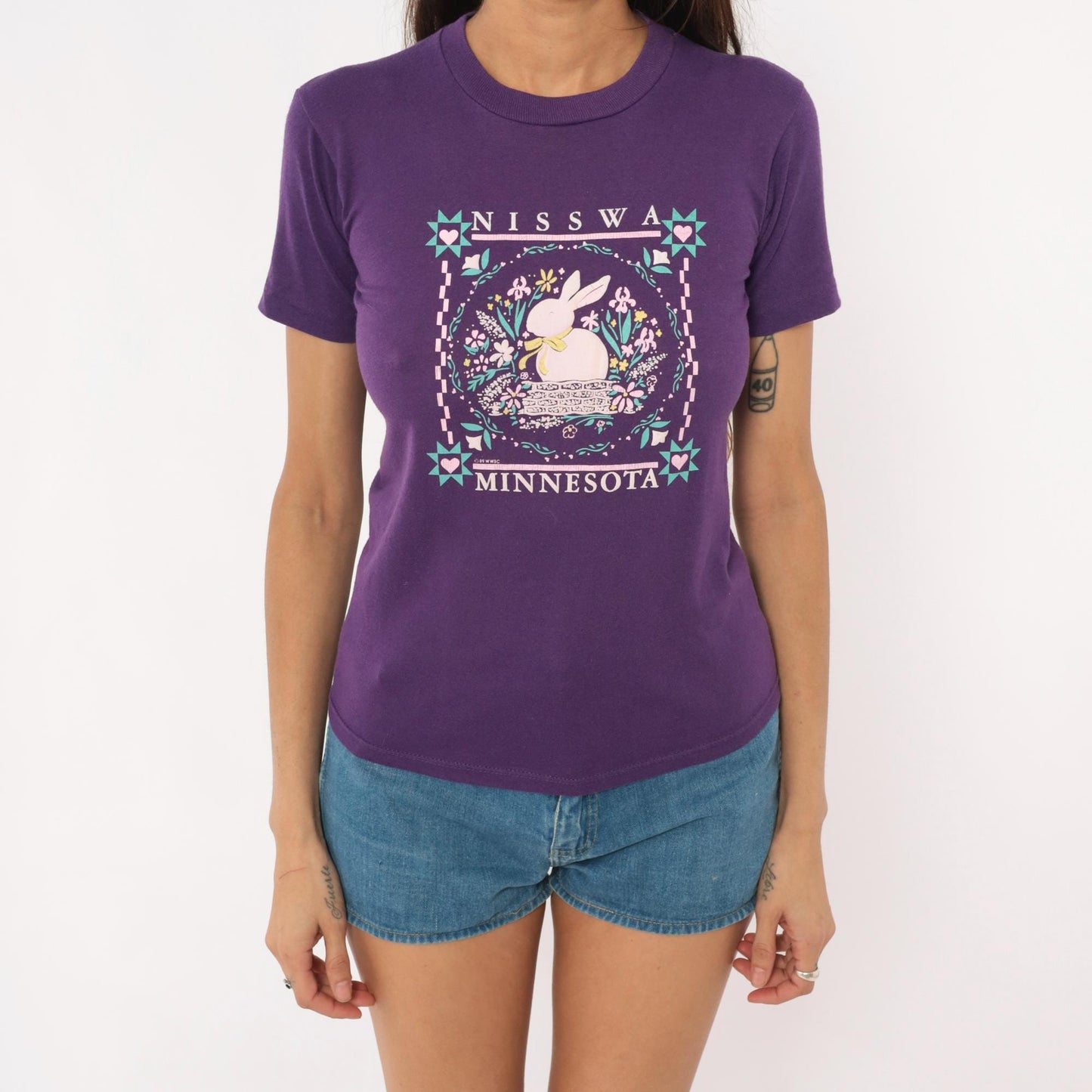 90s Nisswa Minnesota Bunny Graphic Tee Purple Cotton Jerzees Extra Small