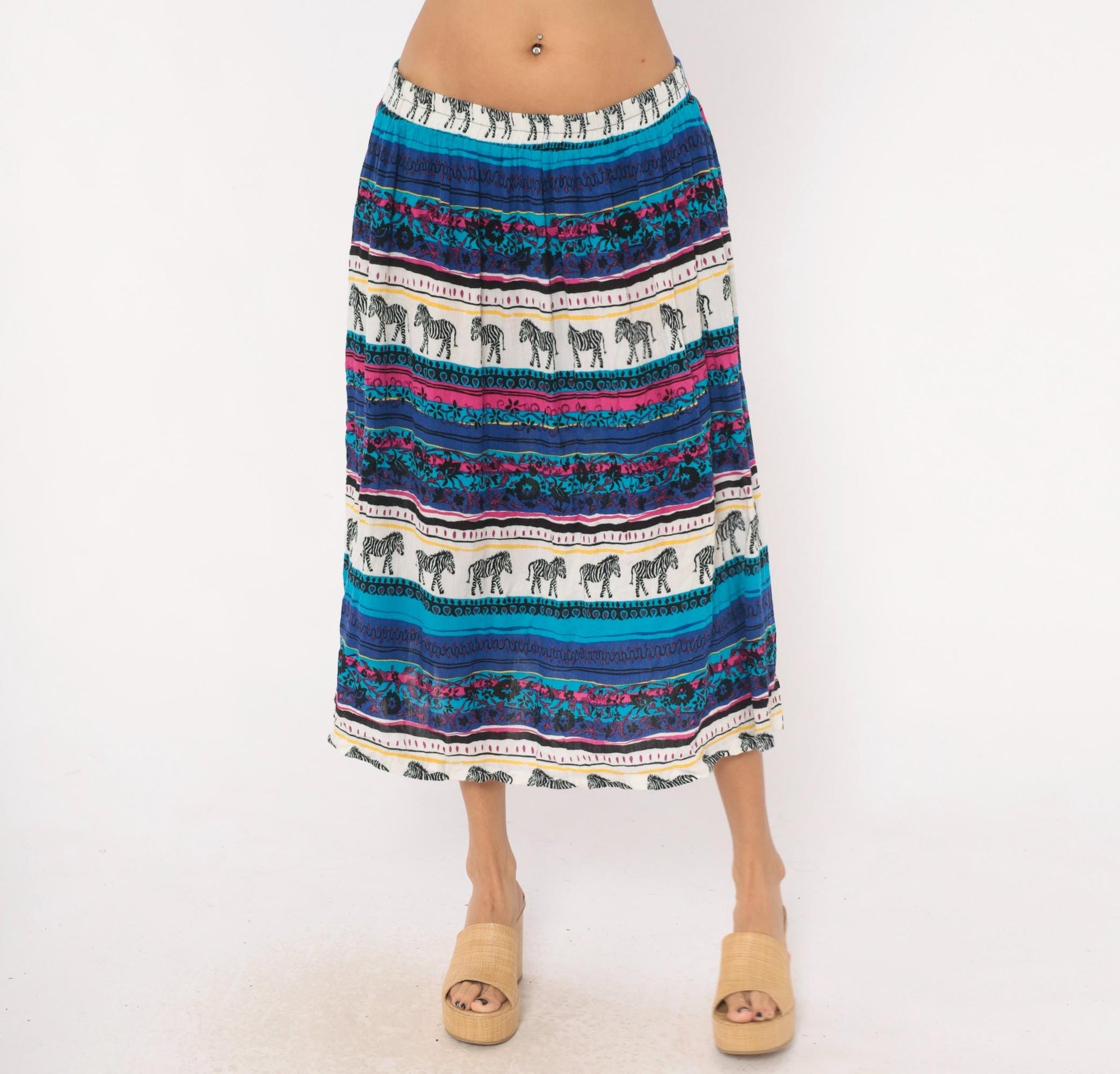 90s Sharon Anthony Zebra Print Midi Skirt Plus Size XXL Teal Magenta