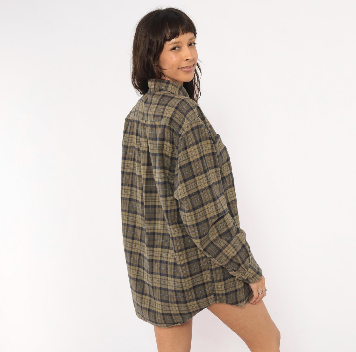 2000s Carhartt Plaid Flannel Shirt Tan Navy Button Down Medium