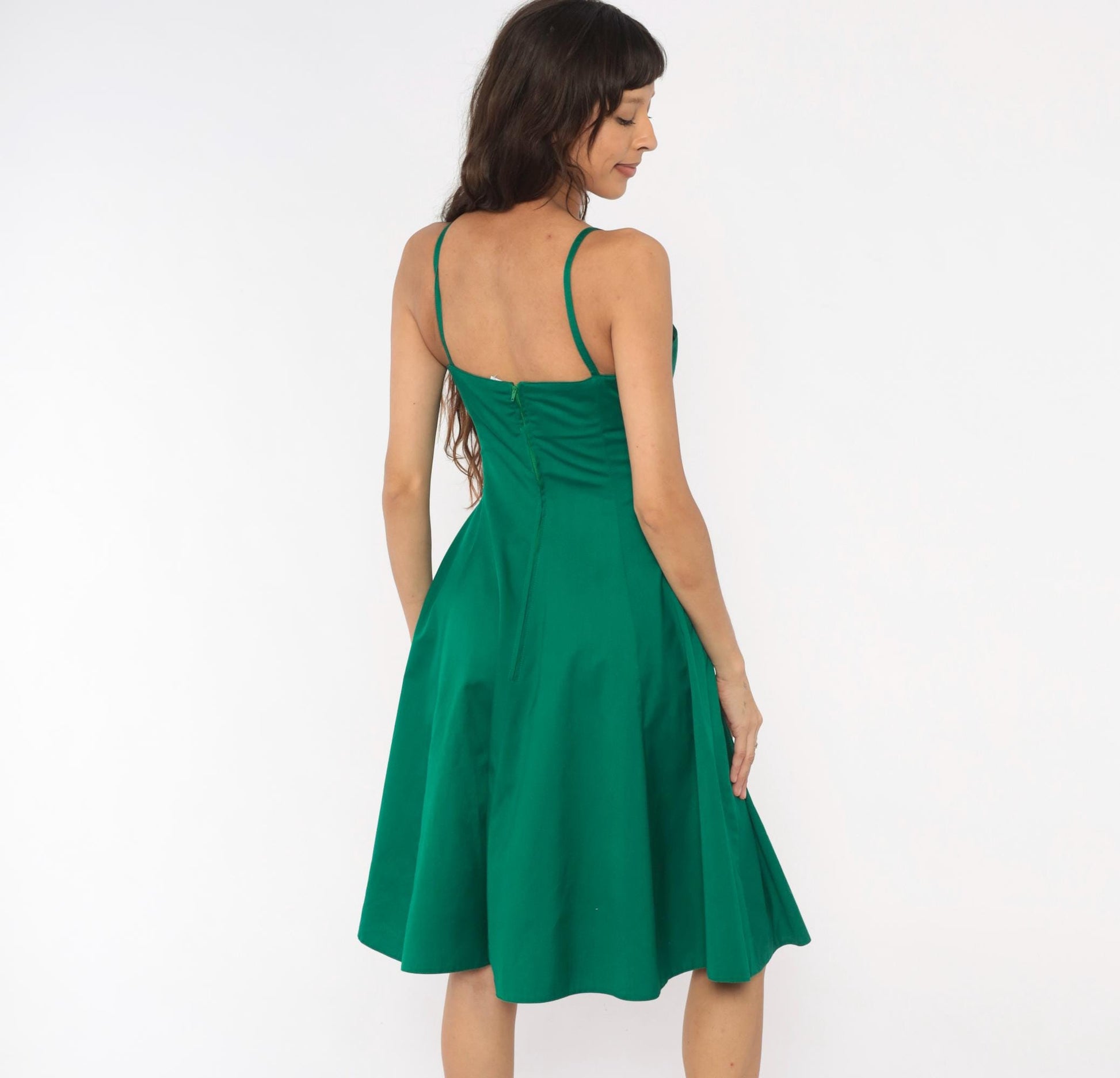 90s Emerald Bustier Sundress Sweetheart Neckline Cotton Spaghetti Strap Small
