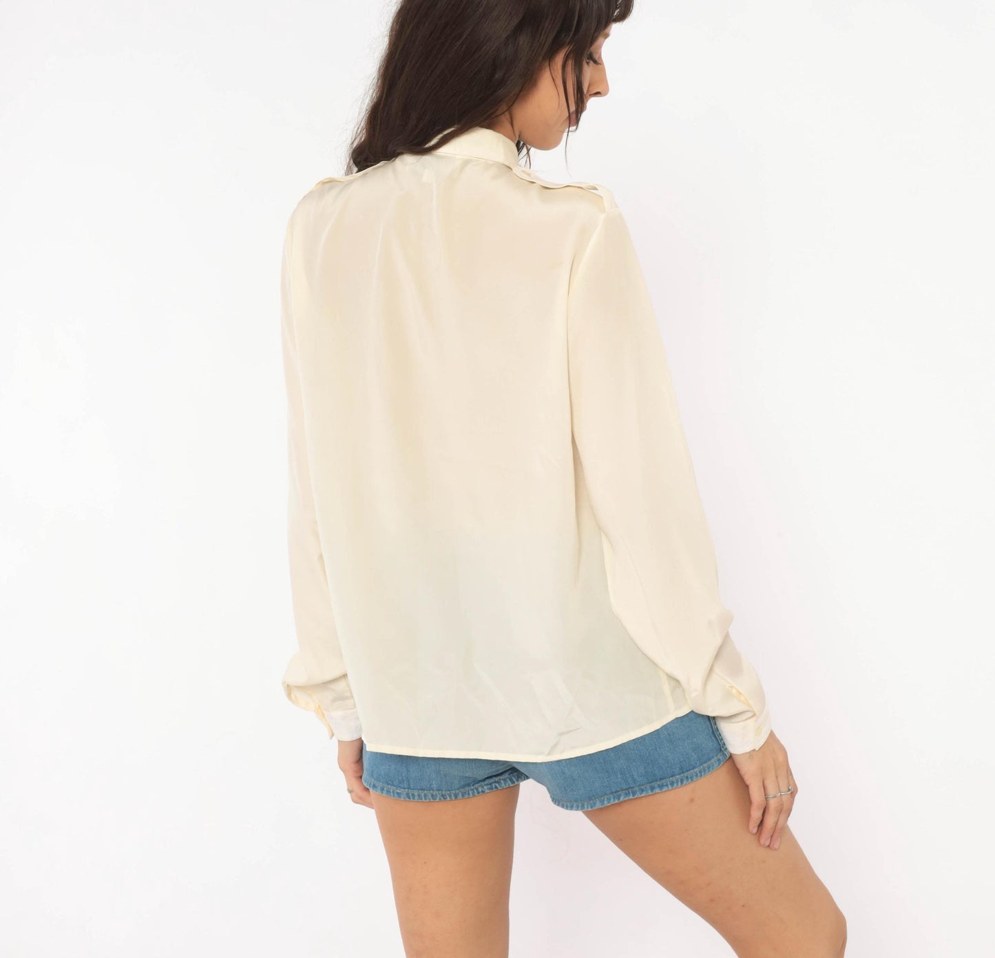 90s Oscar De La Renta Cream Lace Yoke Blouse Floral Embroidered Sheer Medium