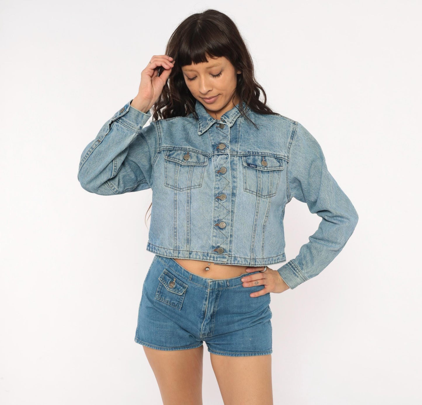 90s Lee Cropped Denim Jacket Light Wash Blue Cotton Trucker Small S