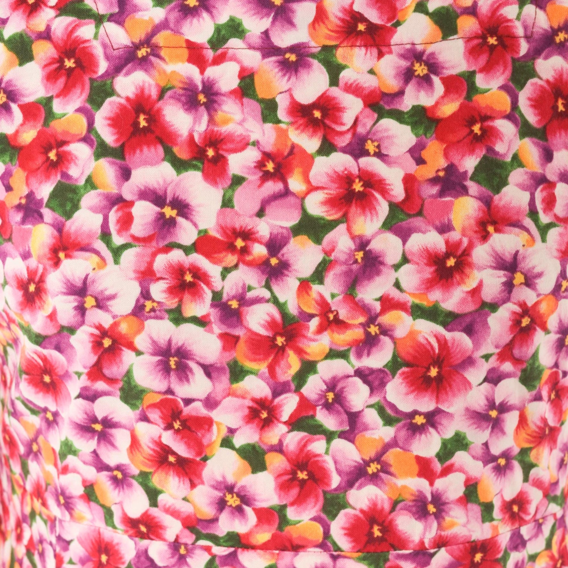 90s Pink Purple Floral Maxi Dress Cotton Scoop Neck A-Line Small