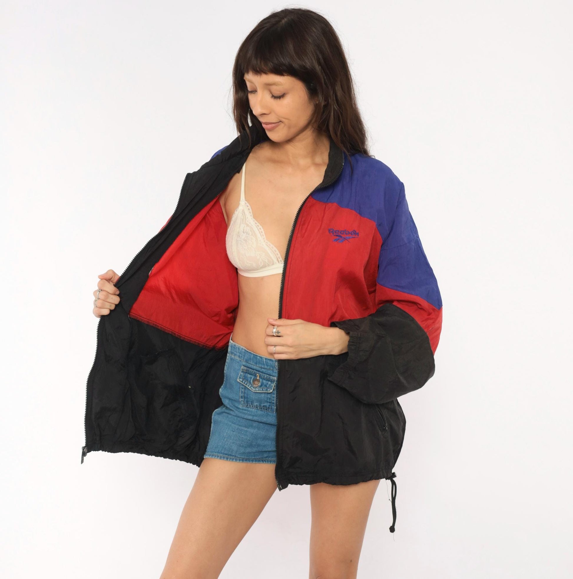 90s Reebok Windbreaker Colorblock Red Purple Black Jacket Extra Large XL
