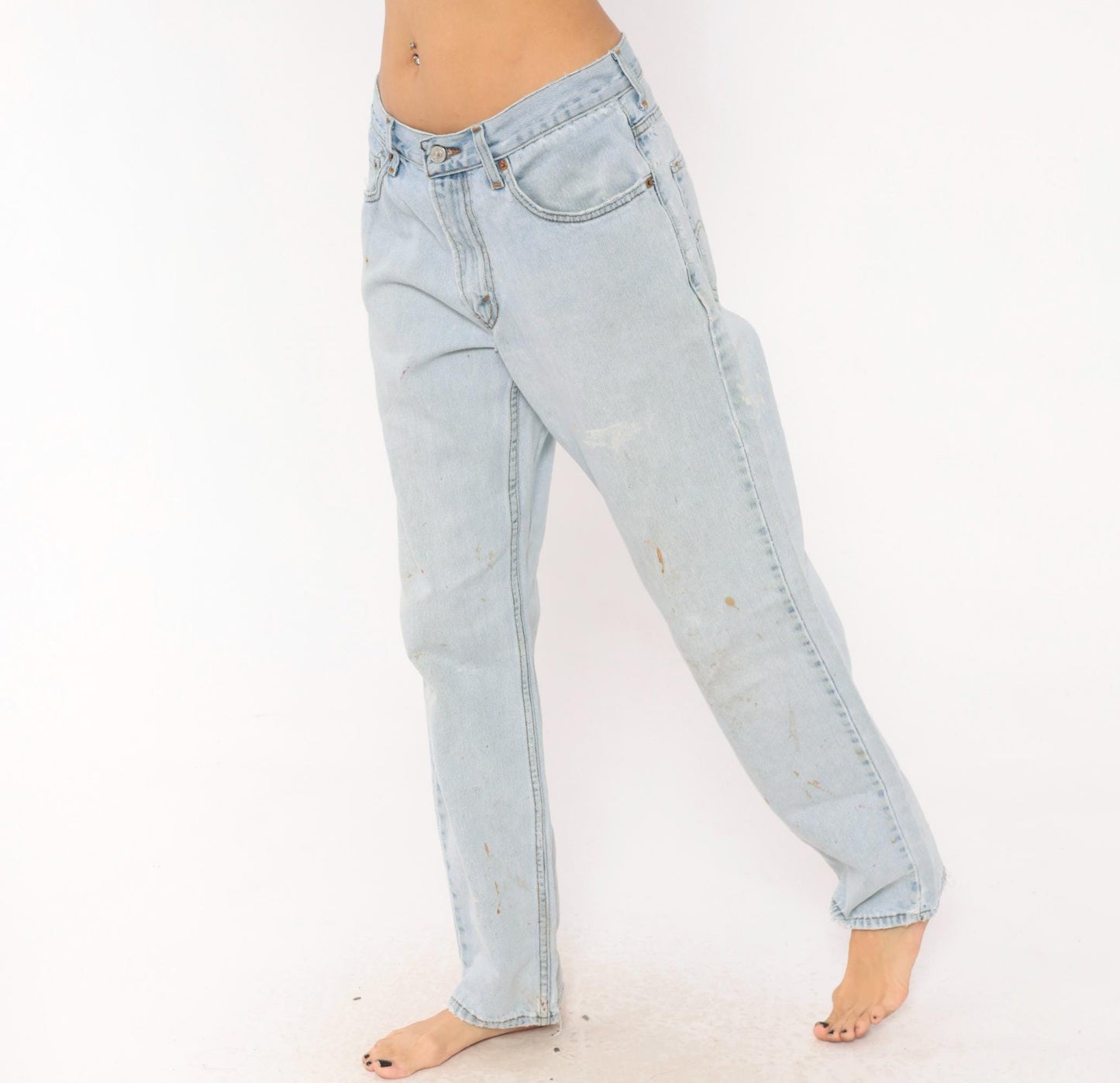 90s Levi's 550 Light Wash Straight Leg Jeans Distressed Blue 32x32