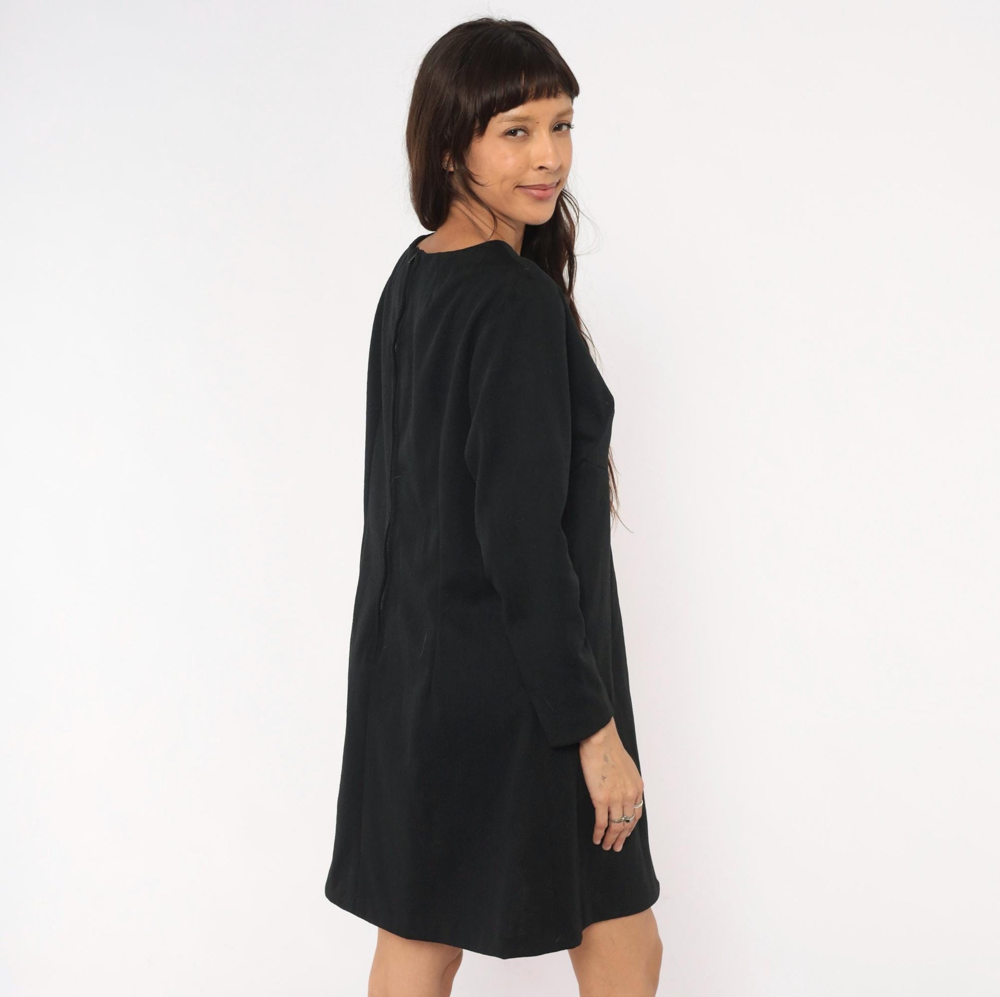 70s Black A-Line Dress Empire Waist Zip Back Large – Shopexile