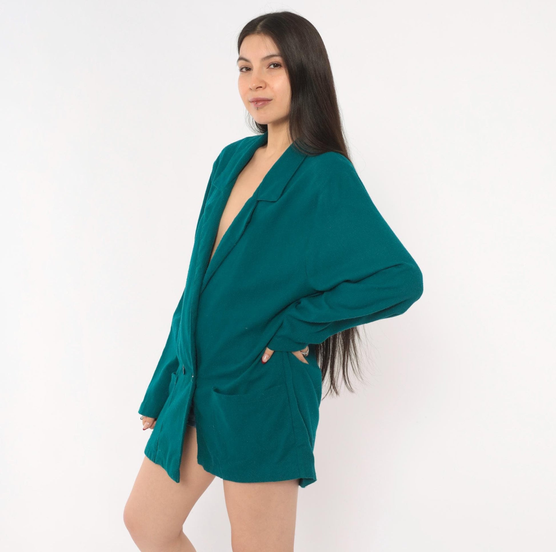 90s E.J. & Gee Teal Double Breasted Wool Blazer Notched Lapel Small
