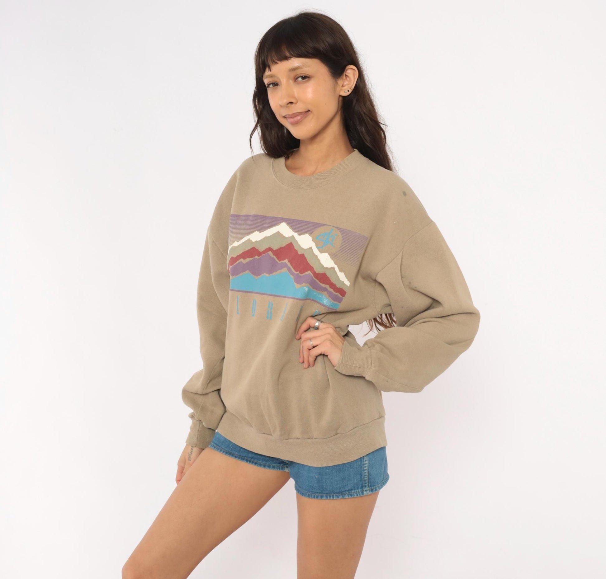 90s Jerzees Colorado Mountain Graphic Sweatshirt Tan Large L