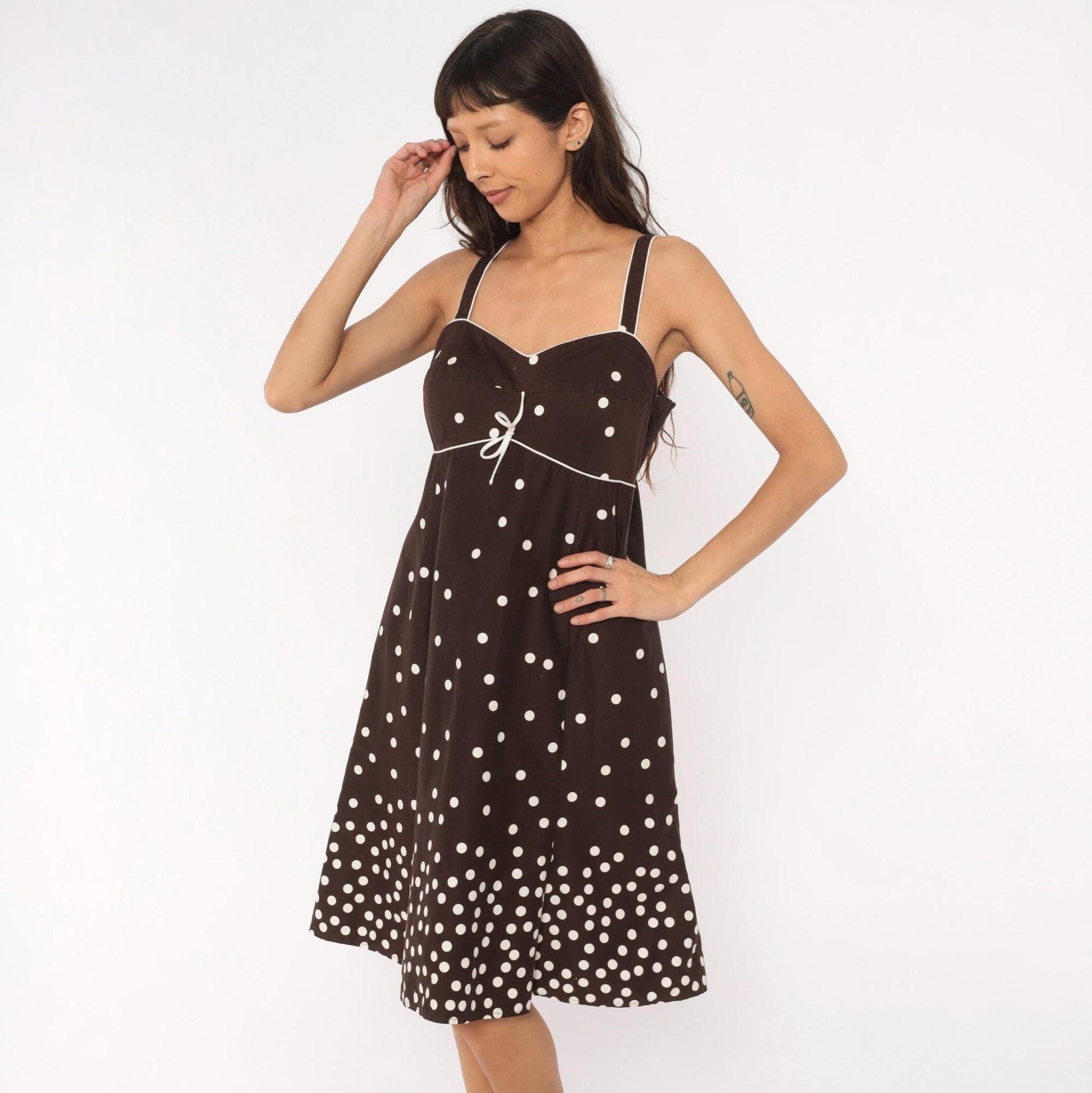 2000s R & K Originals Polka Dot Sundress Brown White Sweetheart Neckline Extra Large XL