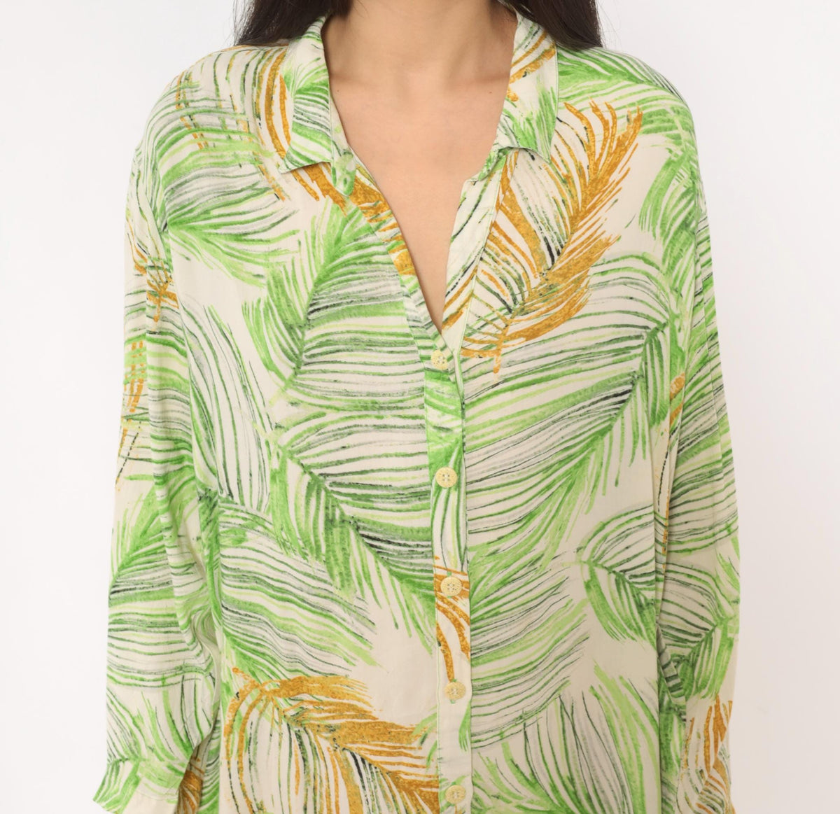 2000s Jams World Palm Leaf Hawaiian Shirt Green Rayon Camp Collar Extra Large XL