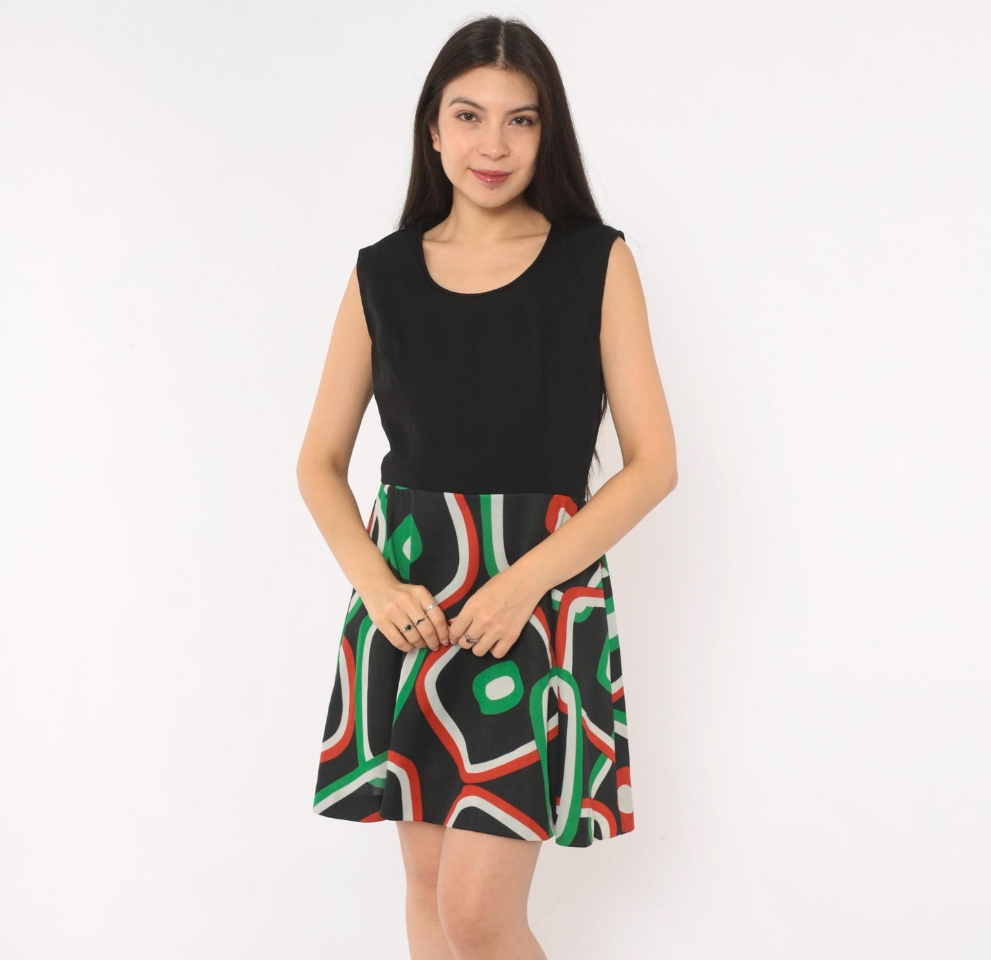70s Parfait Originals Mini Dress Black Geometric Print A-Line Small S
