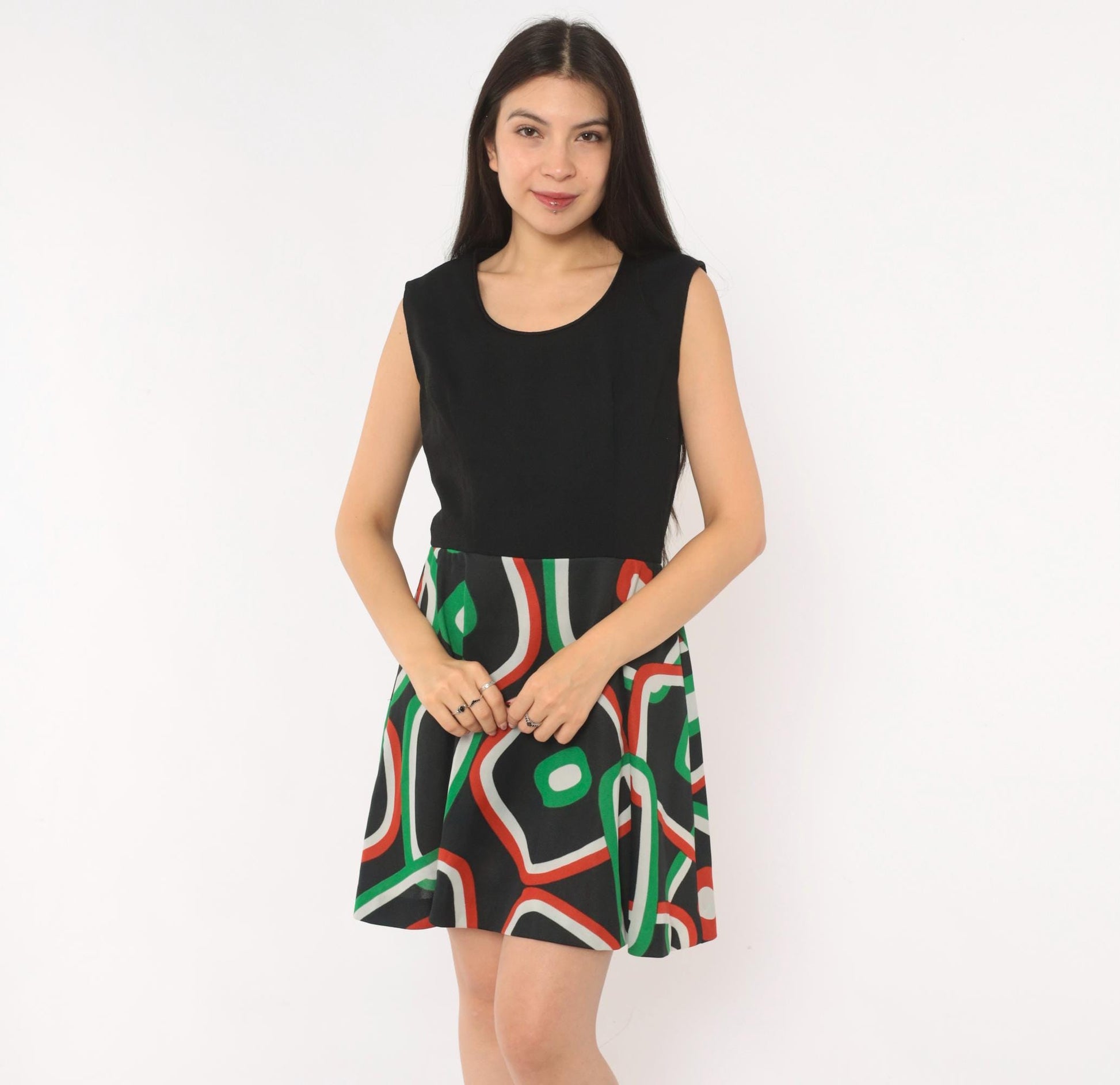 70s Parfait Originals Mini Dress Black Geometric Print A-Line Small S