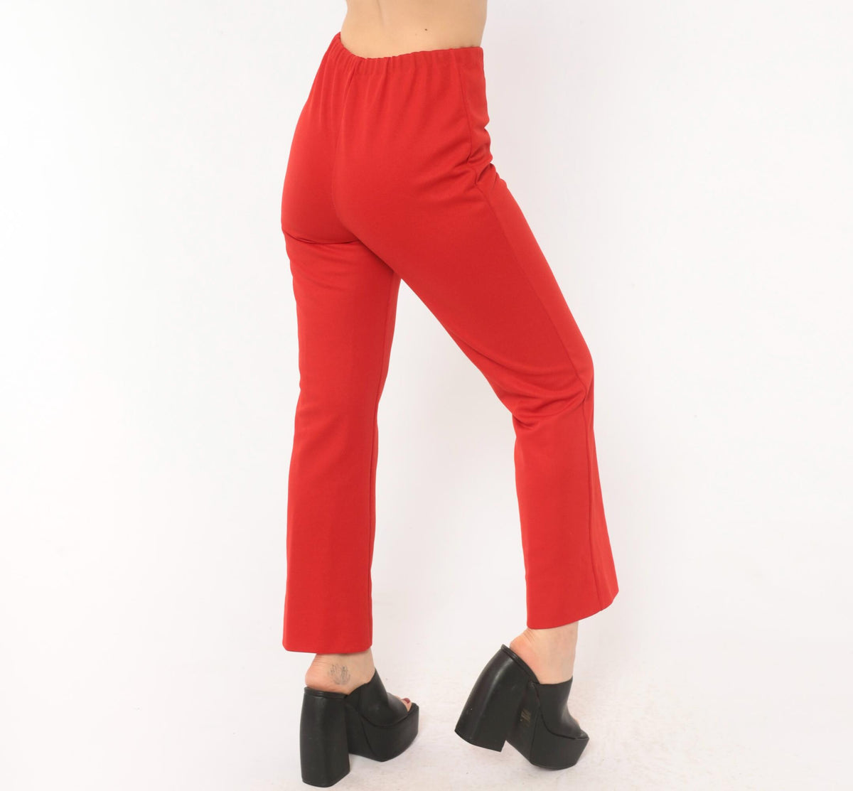 70s Red High Rise Straight Leg Pants Elastic Waist Pull On Trousers Extra Small XS