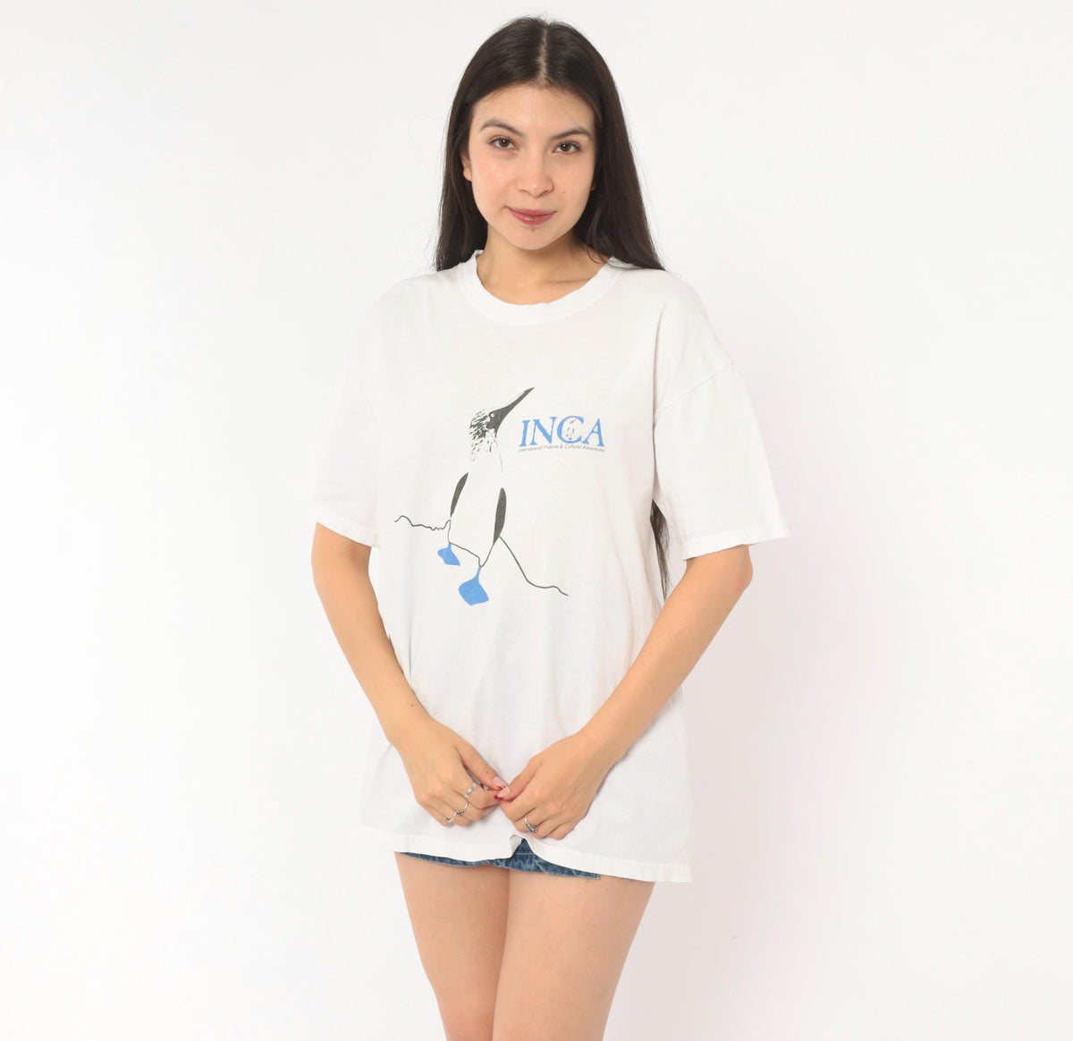 90s Hanes Blue Footed Booby INCA Wildlife Graphic Tee White Cotton Medium