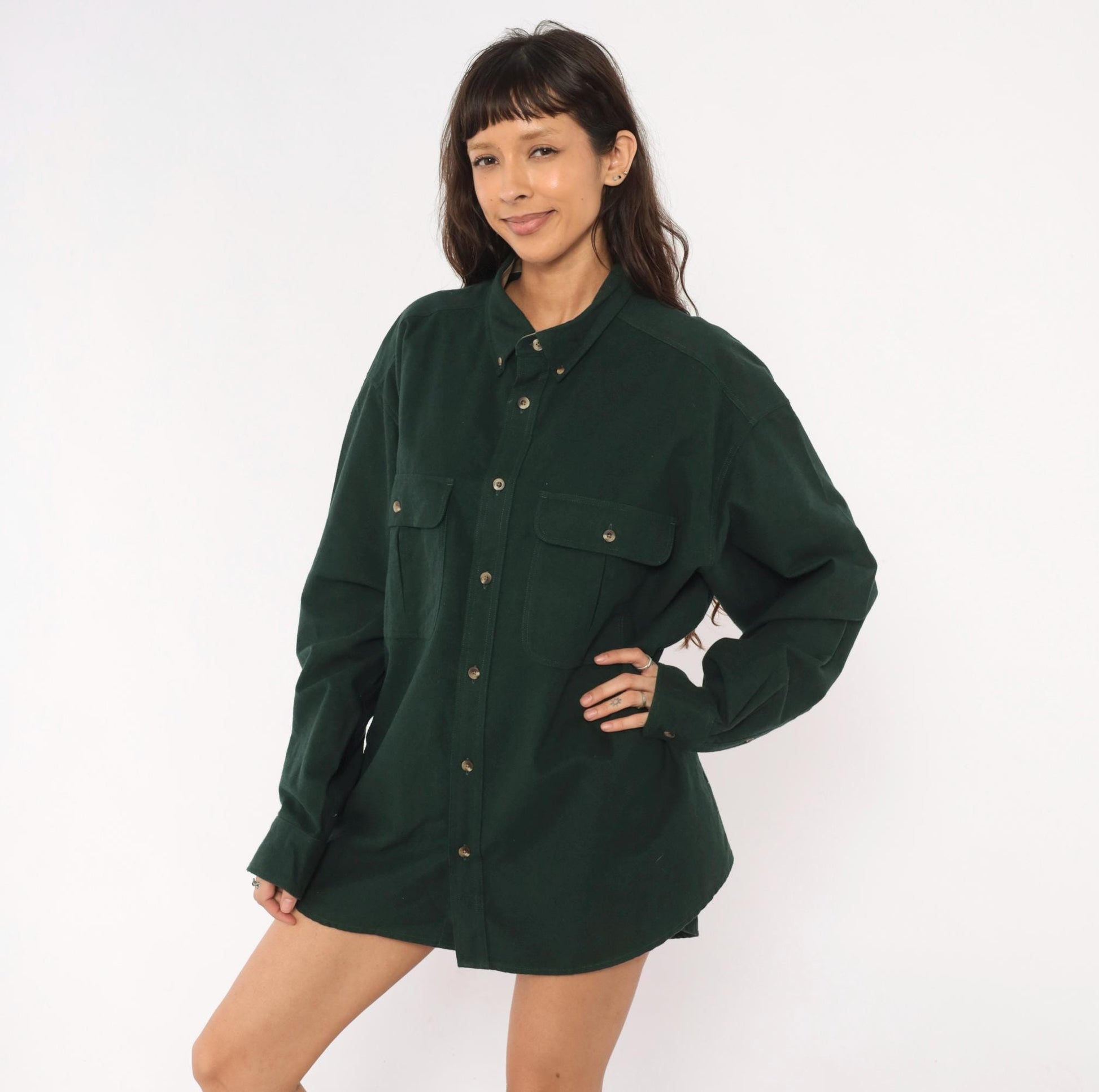 Y2K Cabelas Forest Green Chamois Cotton Button Down Shirt Extra Large XL