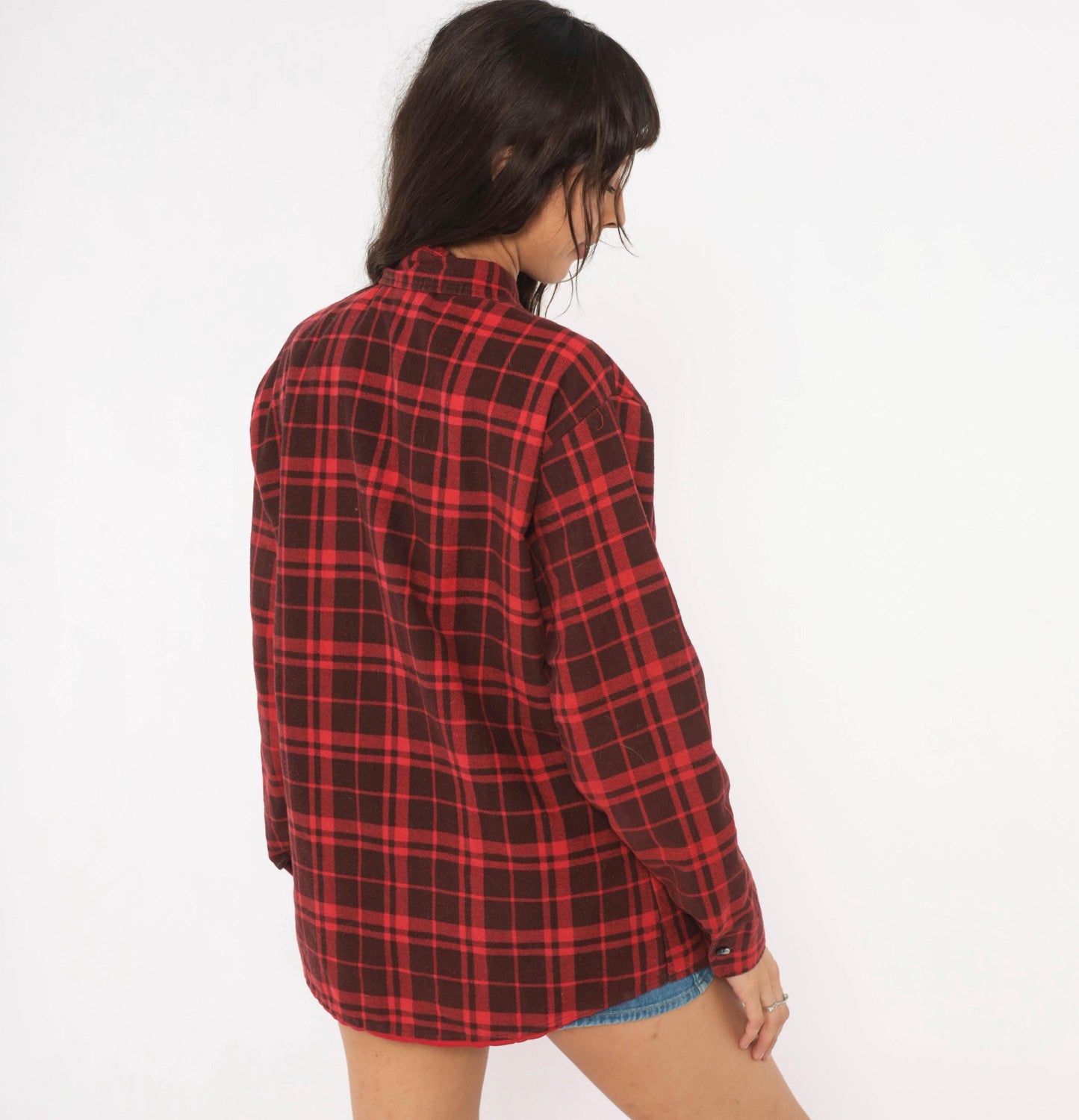 80s Fieldmaster Plaid Flannel Shirt Red Black Quilted Lined Medium