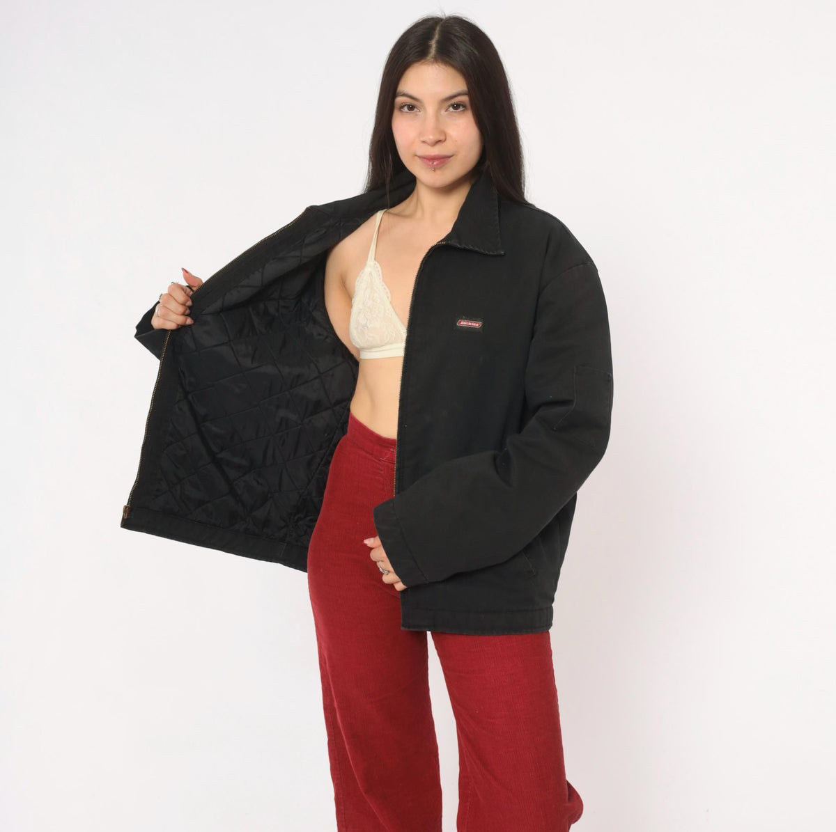 2000s Dickies Black Zip Work Jacket Canvas Utility Eisenhower Medium M