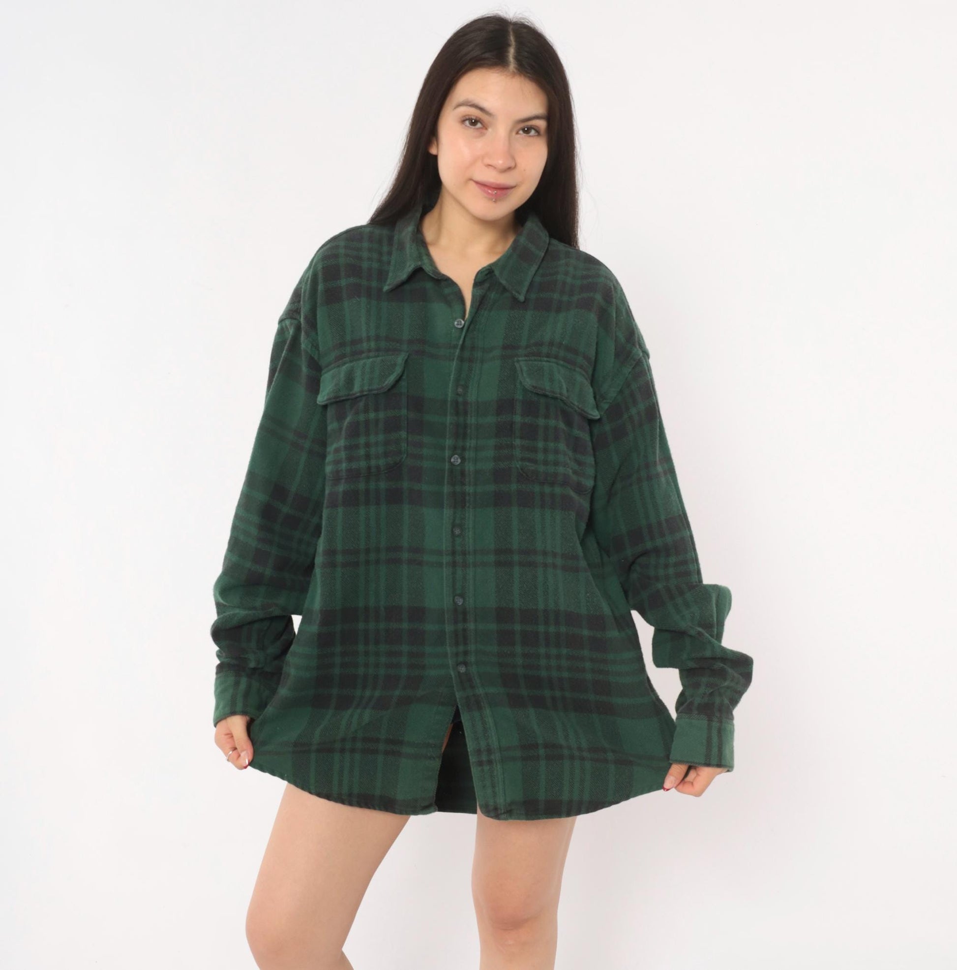 90s Gap Green Plaid Flannel Shirt Button-Up Grunge Cotton Extra Large XL