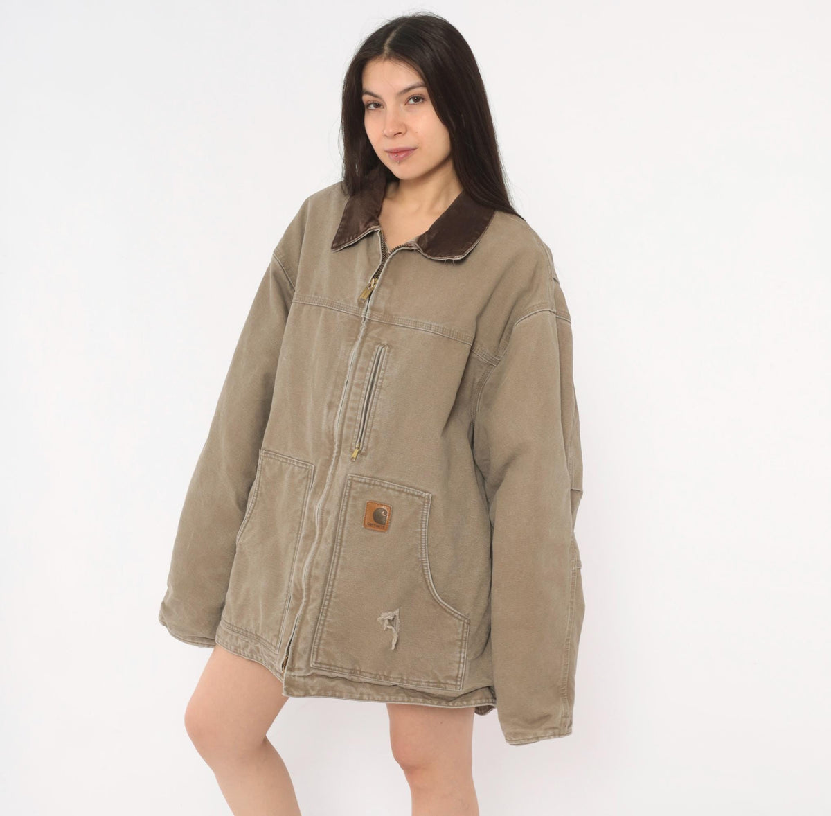 2000s Carhartt Duck Canvas Chore Coat Tan Brown Lined XXL