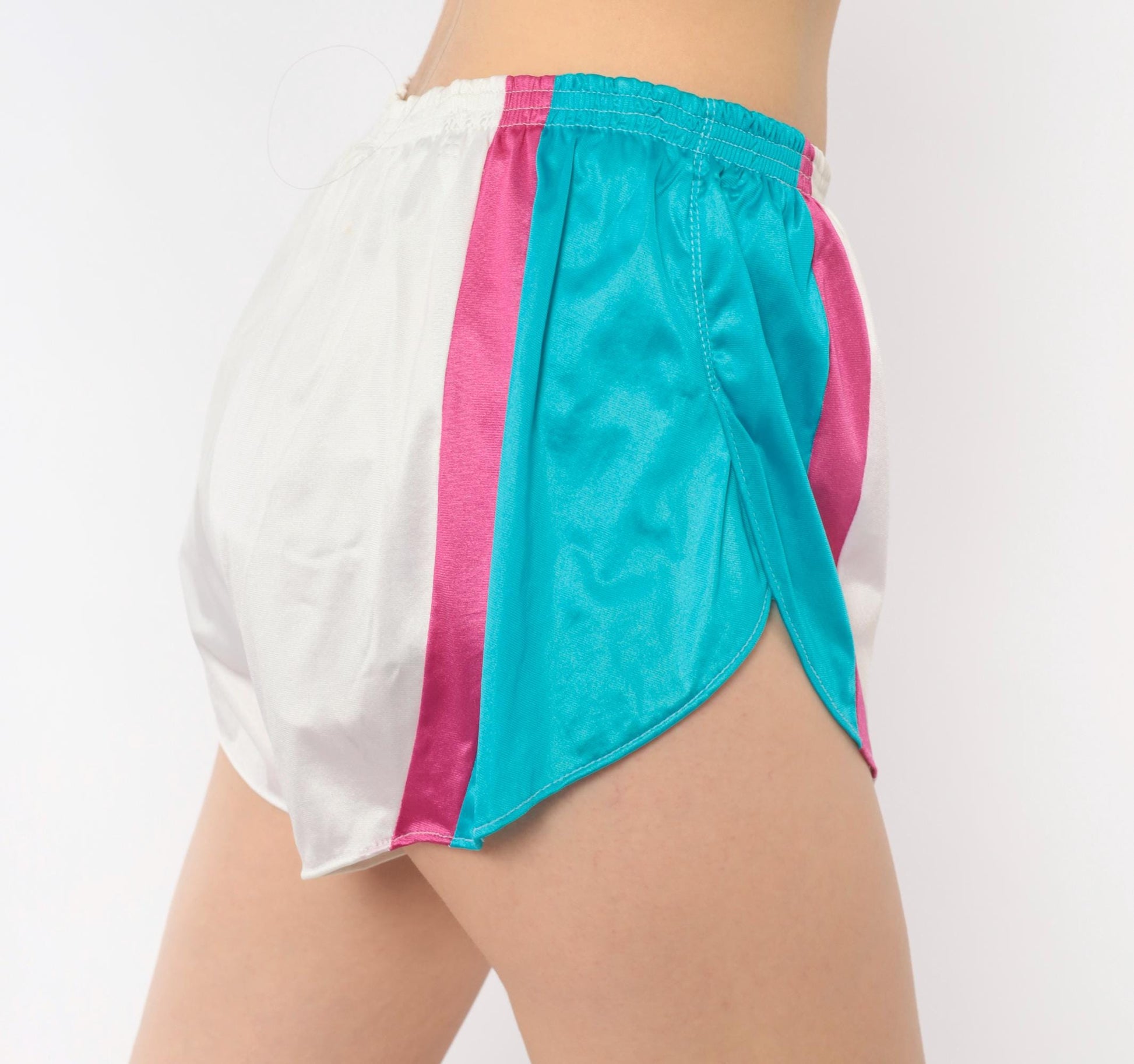 80s Nike Running Shorts White Teal Pink Color Block Small S